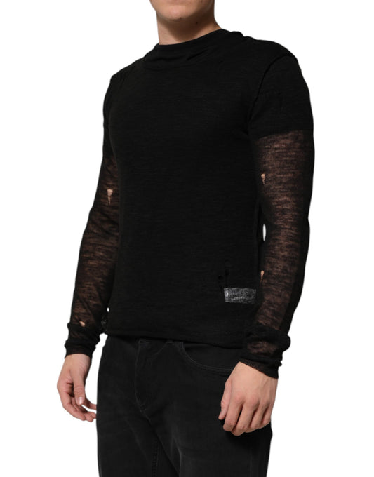 Black long sleeve shirt with lace detailing on sleeves