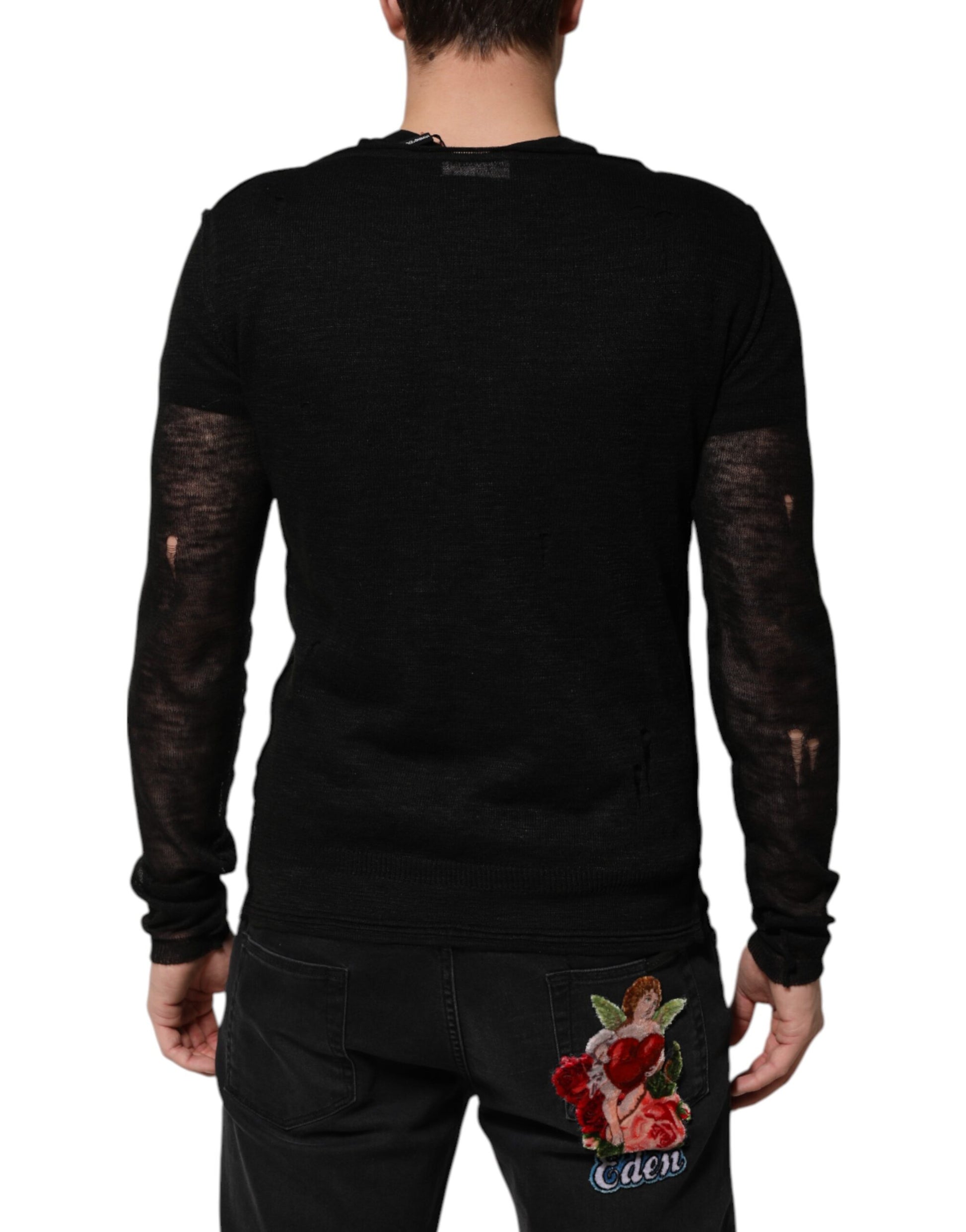 Black long sleeve shirt with lace detailing on back