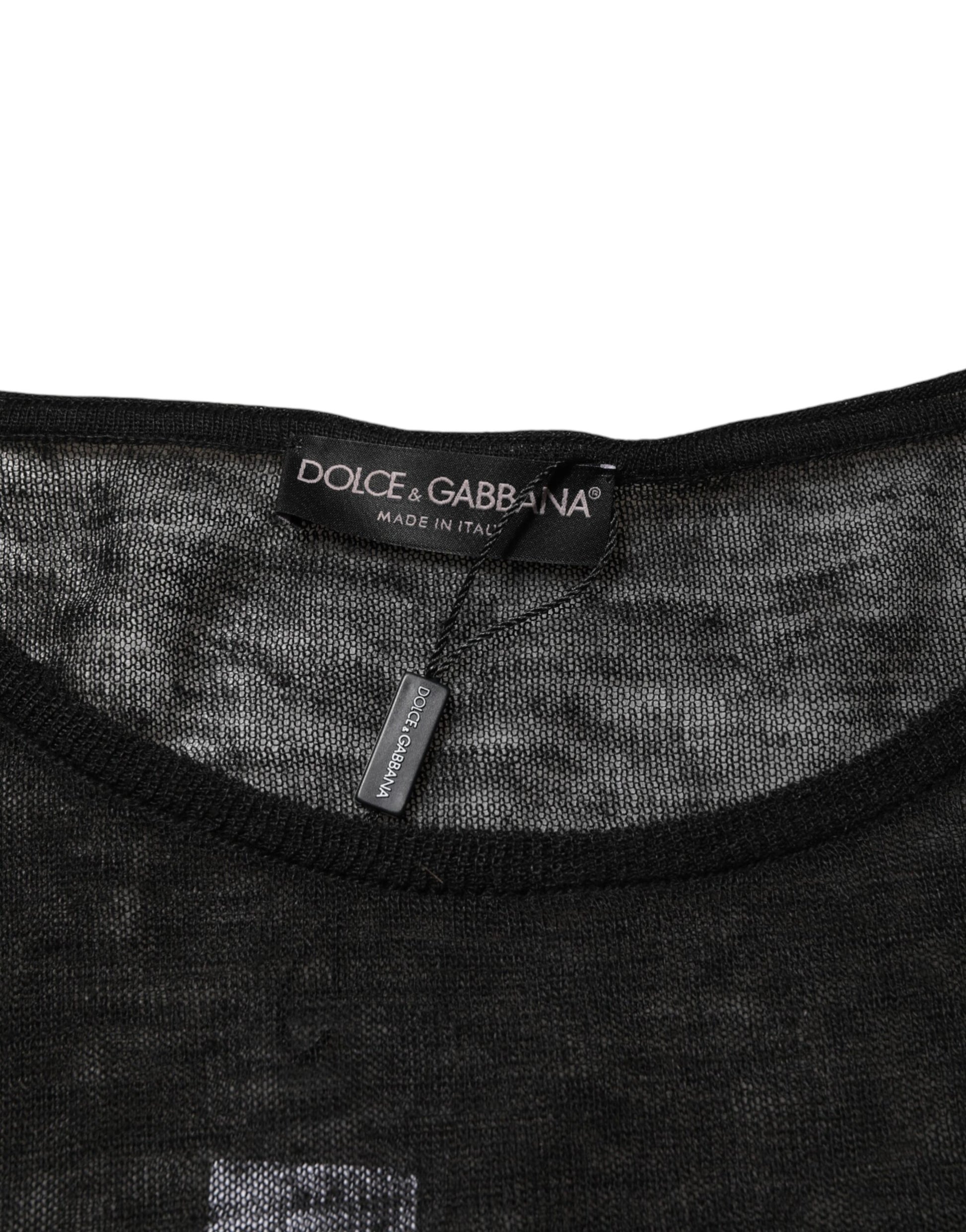 Black t-shirt with white logo tag