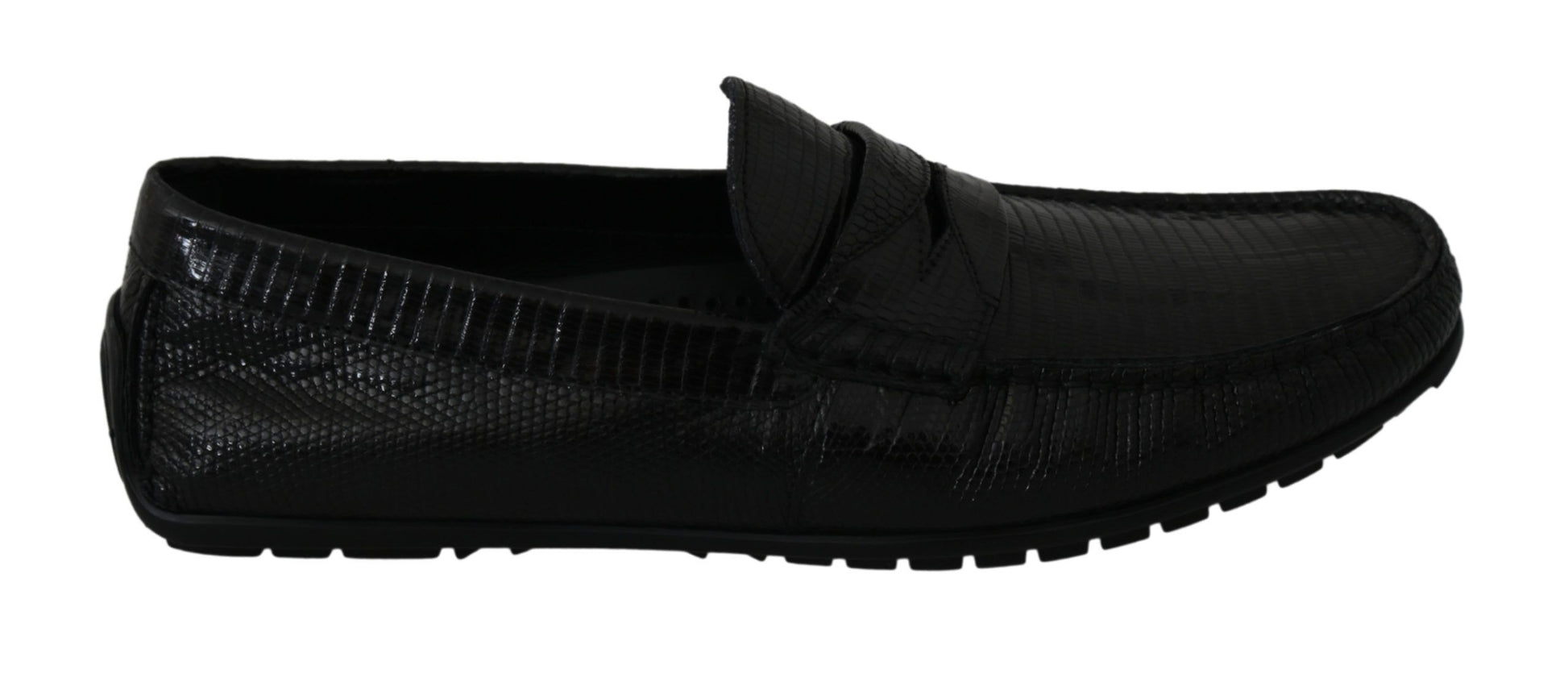 Black slip on shoe with a patterned sole