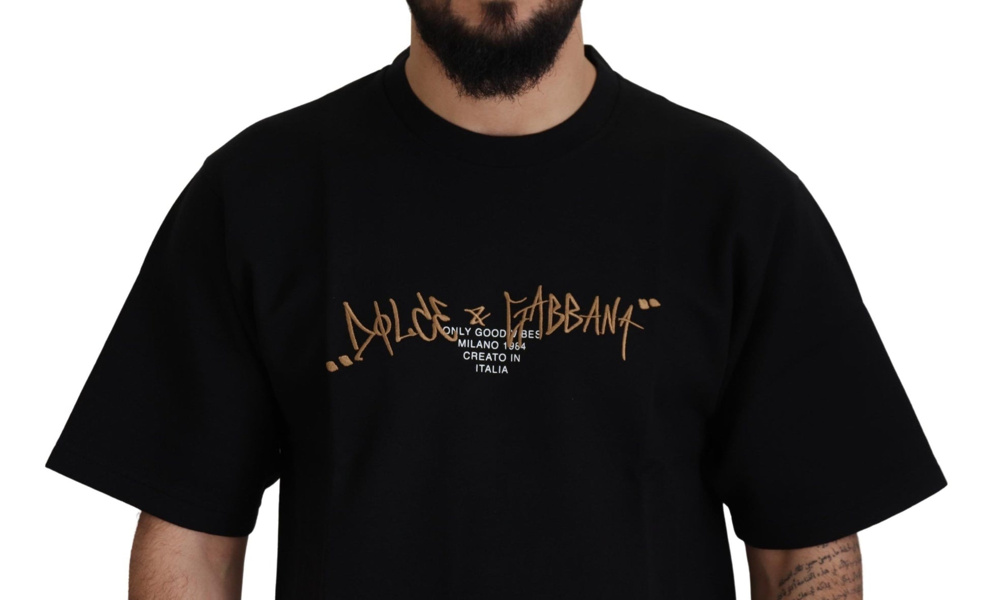 Black t-shirt with gold lettering