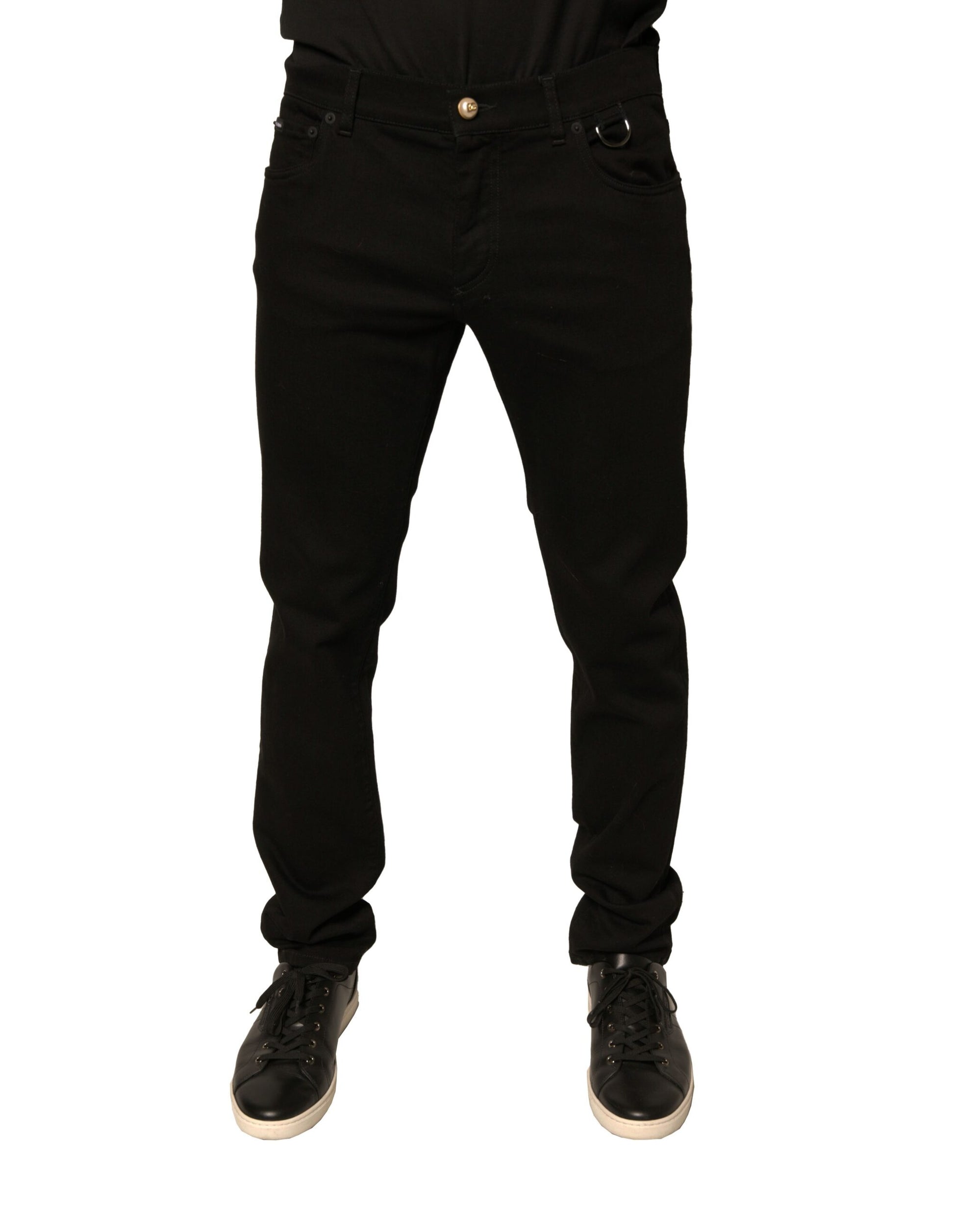 Black slim fit jeans on a mannequin