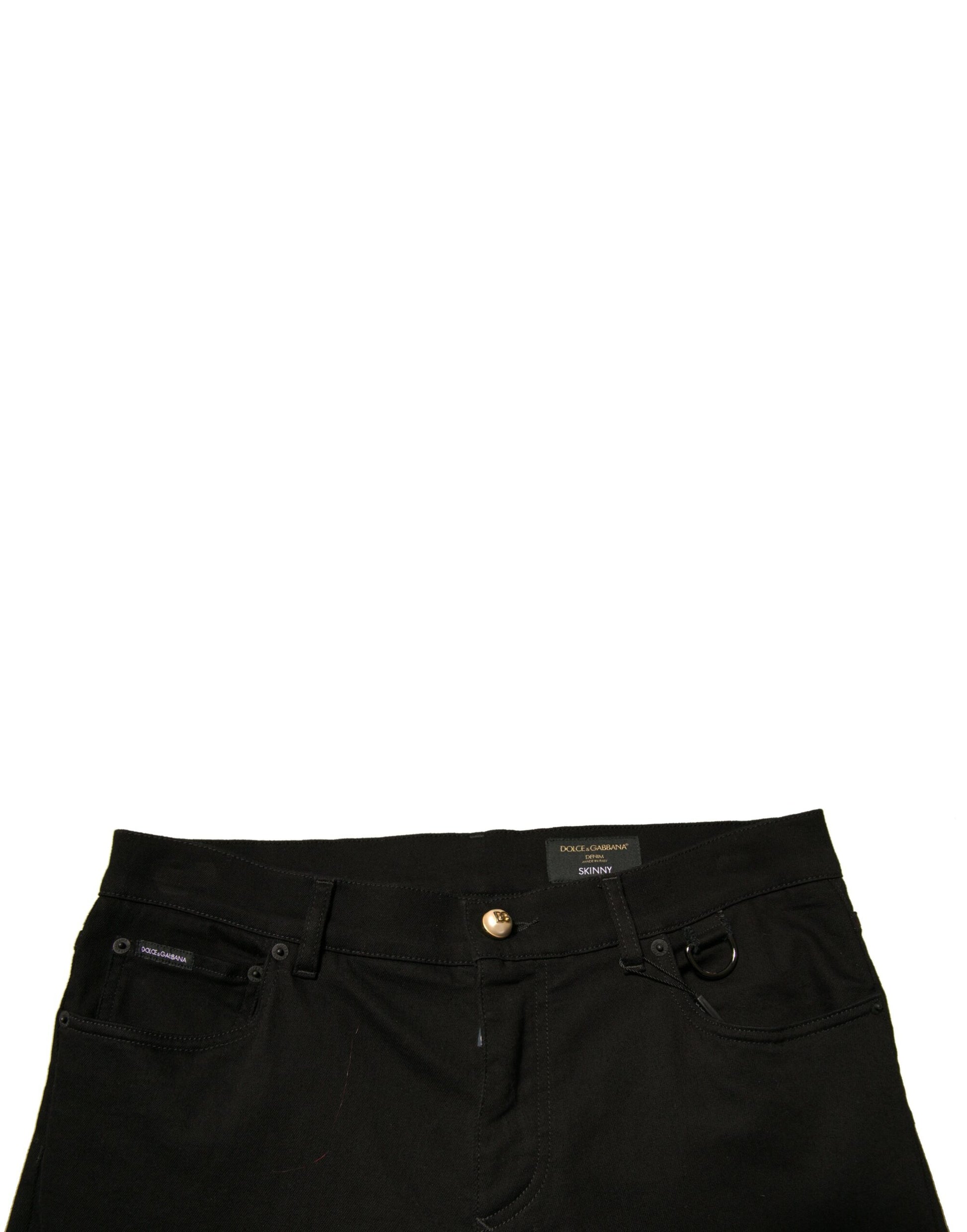 Pair of black denim shorts with button closure