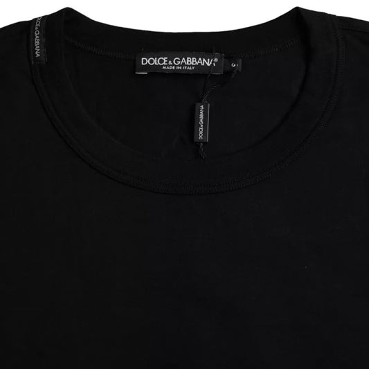 Black t-shirt with white logo tag