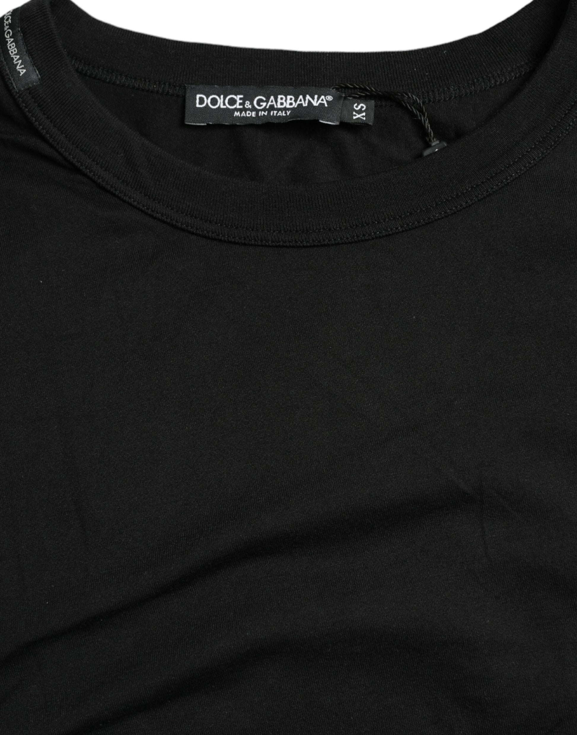 Black t-shirt with white stripes on sleeves