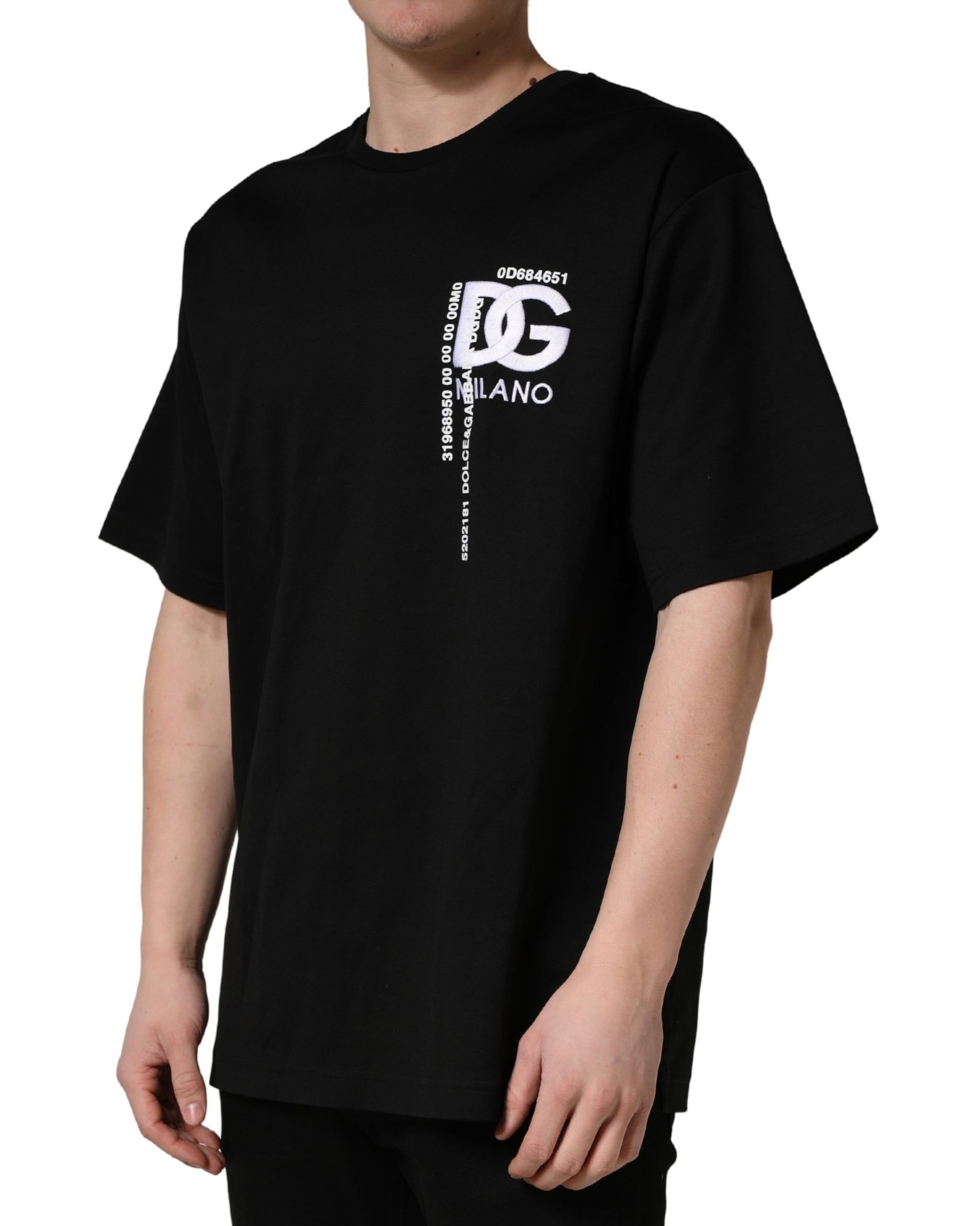 Black t-shirt with white lettering on front