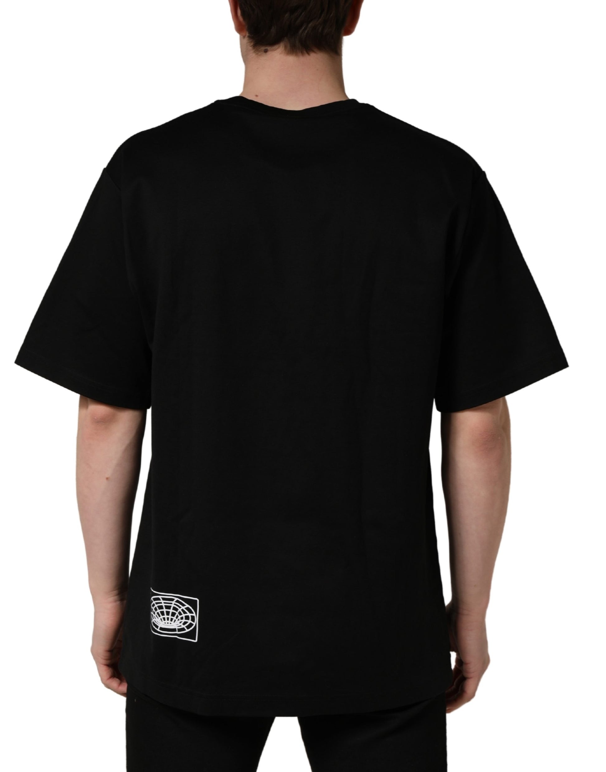 Black t-shirt with white stripes on sleeves