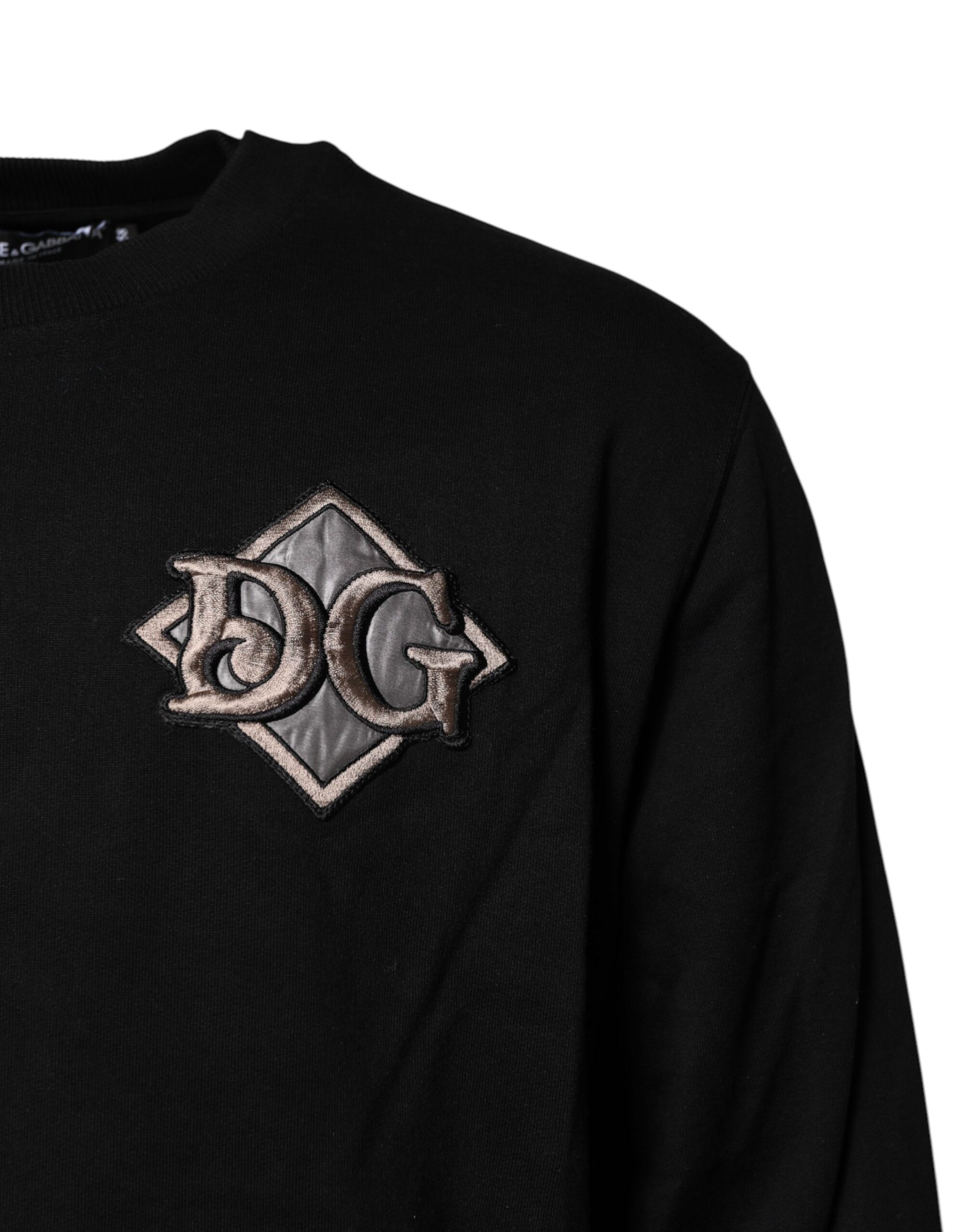 Black sweater with embroidered logo on left chest