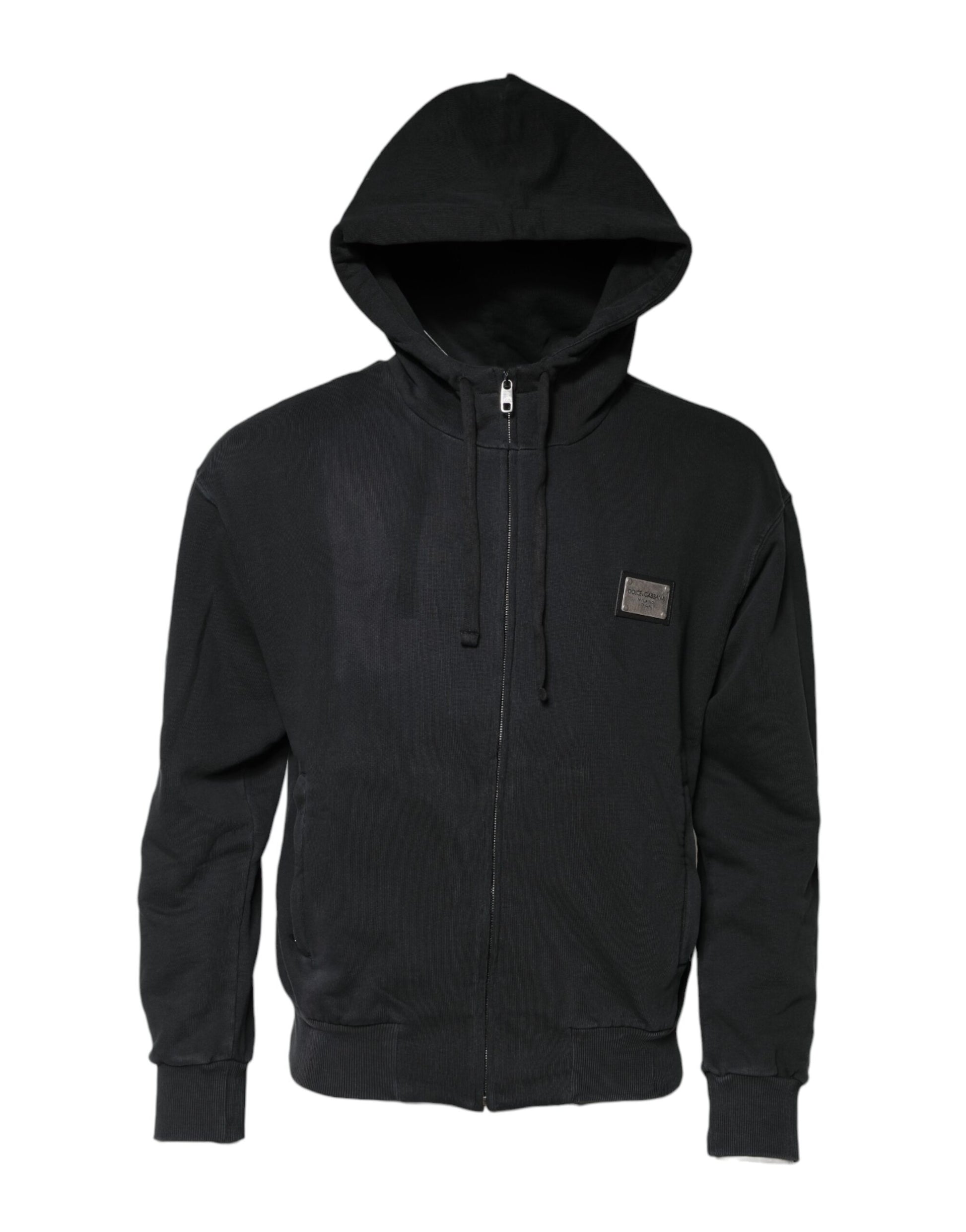 Black hoodie with white stripes on sleeves