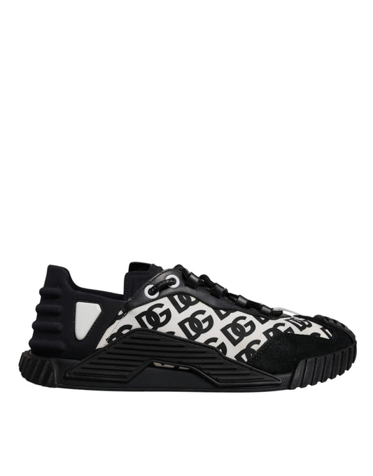 Black and white sneaker with a patterned design on the side