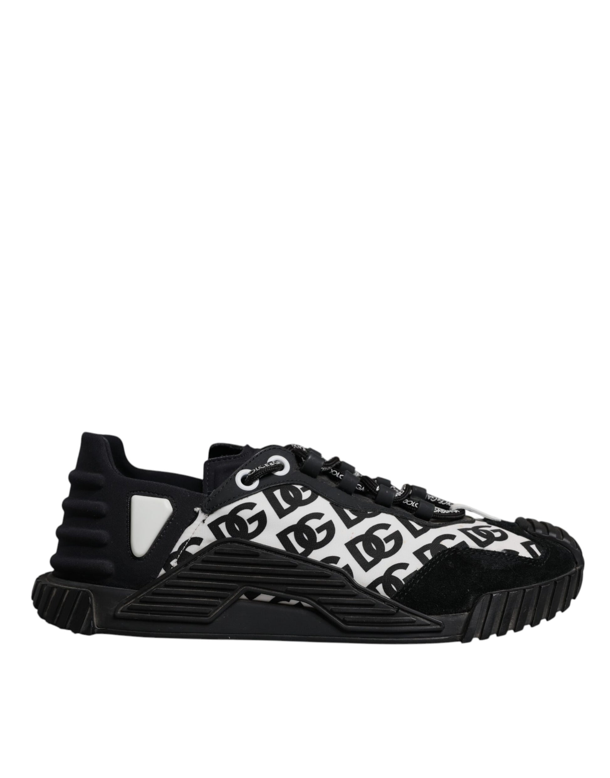 Black and white sneaker with patterned laces