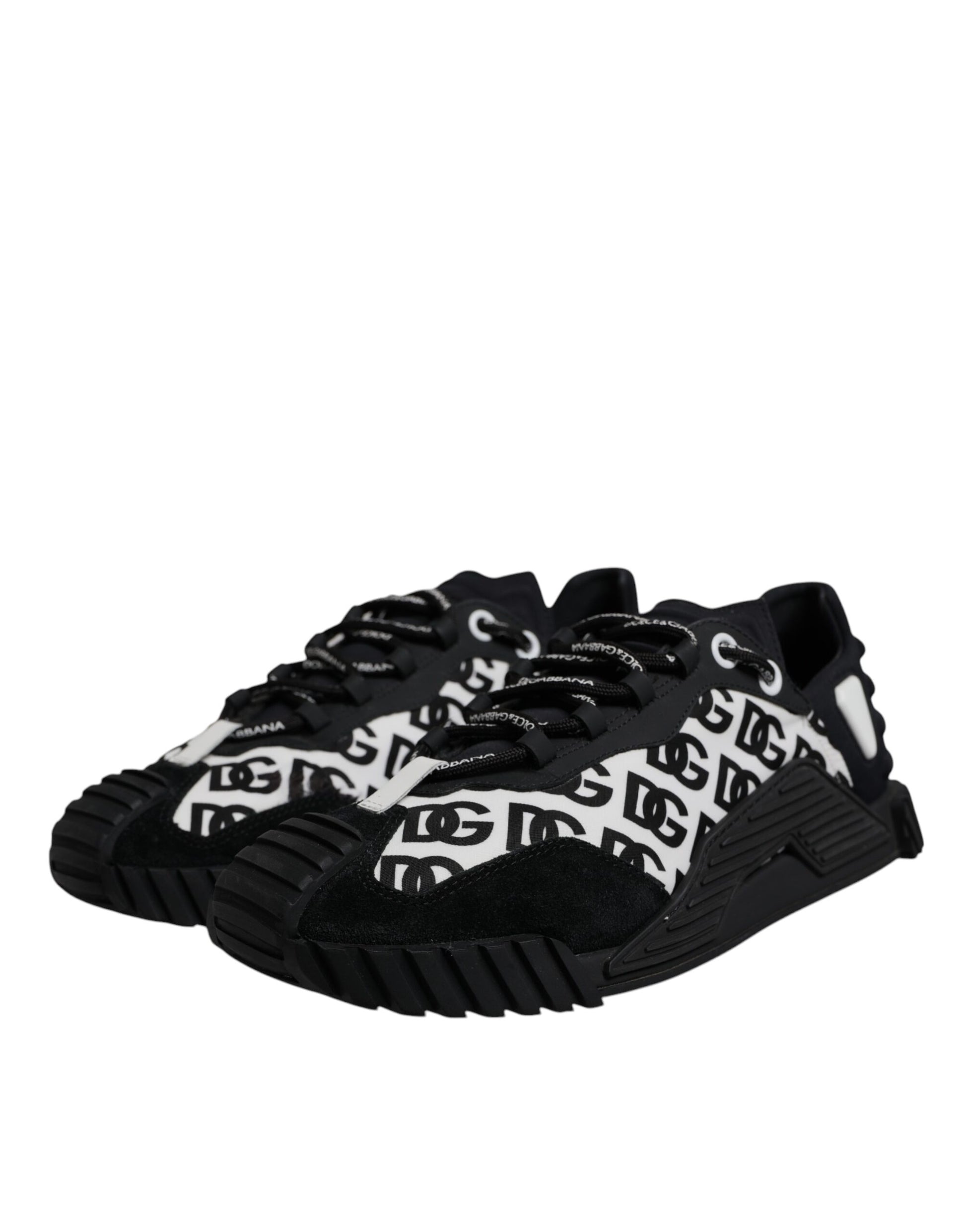 A pair of black lace-up shoes with a logo on the side