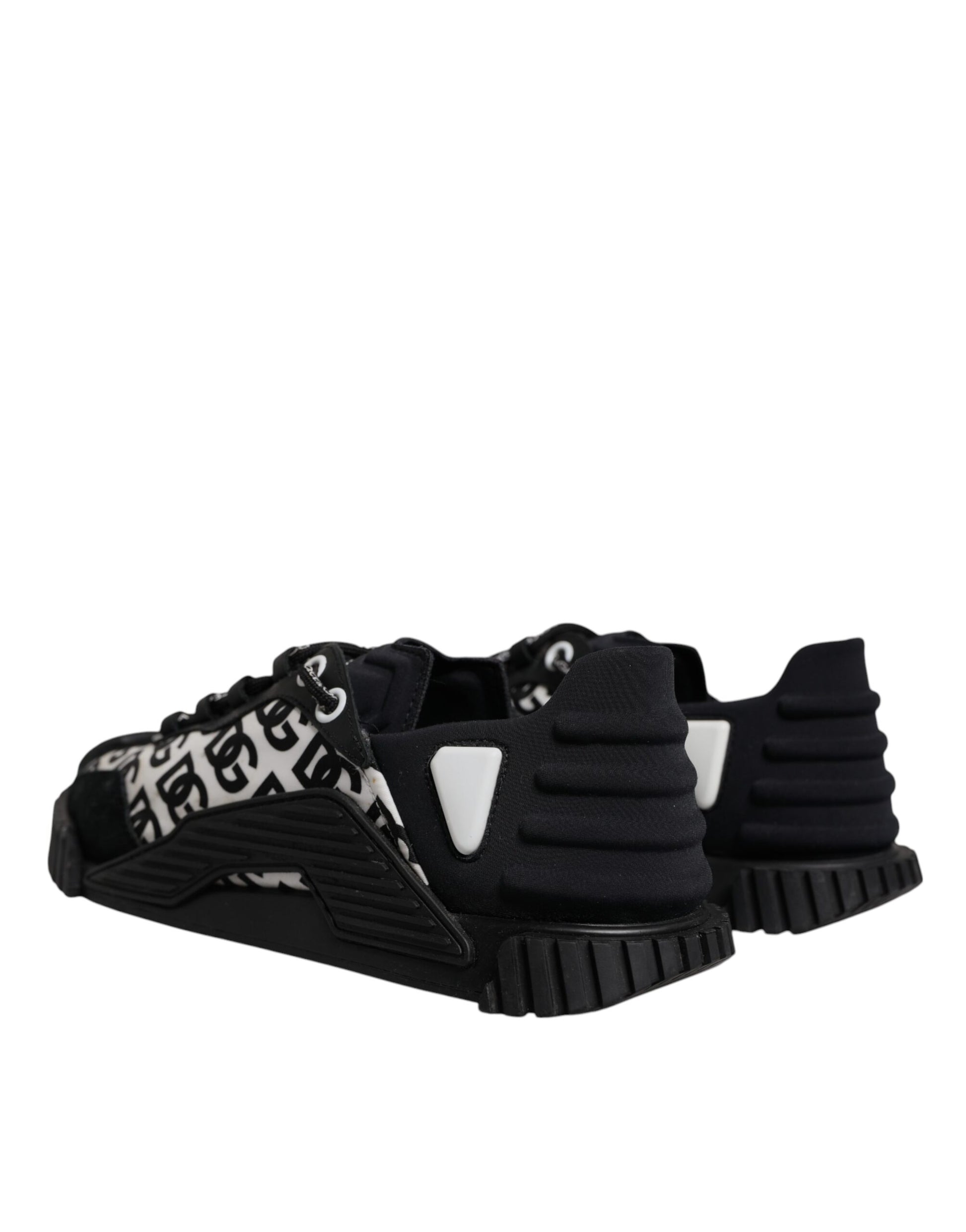 Black and white athletic shoe with laces