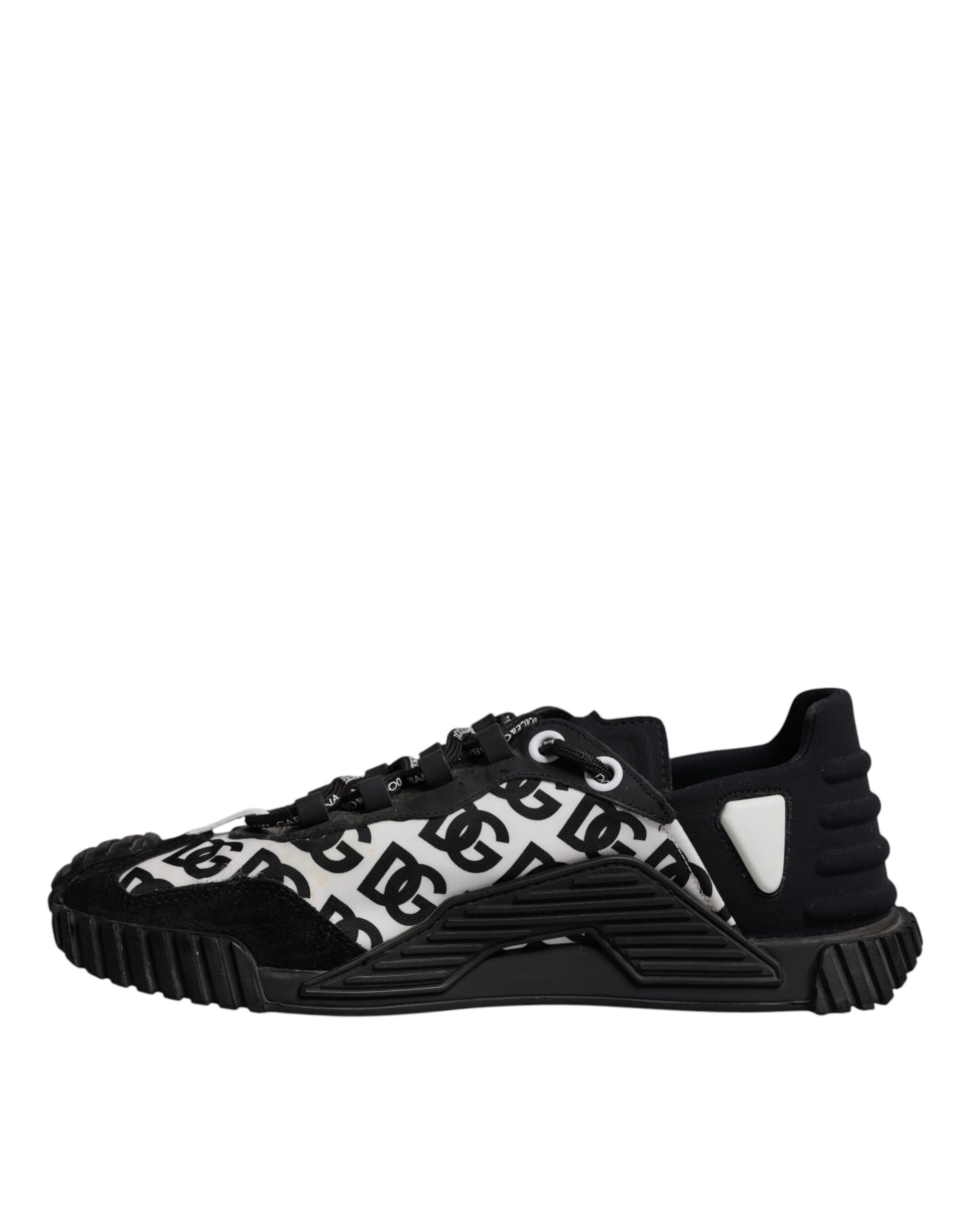 Black and white sneaker with patterned design on side