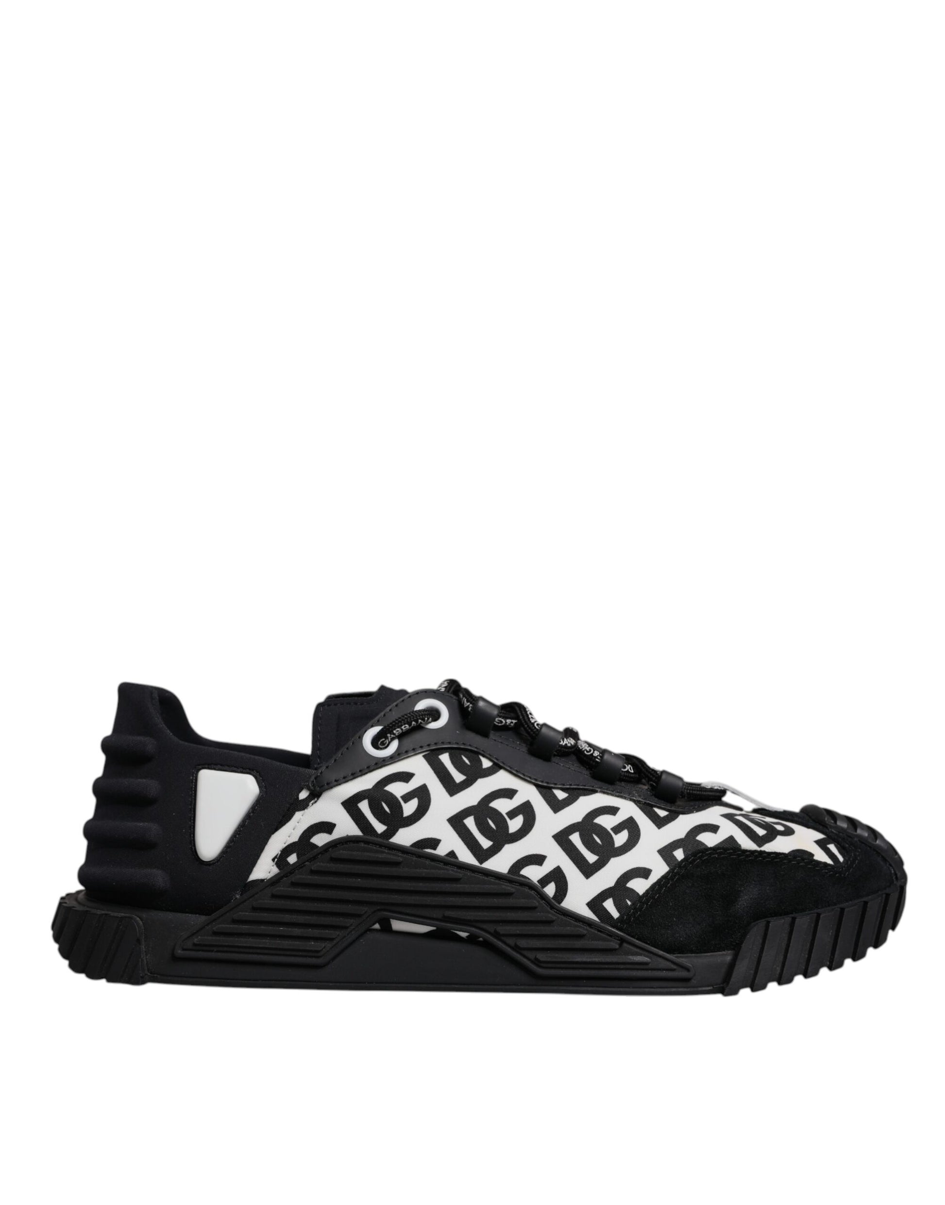 Black and white sneaker with patterned design on side