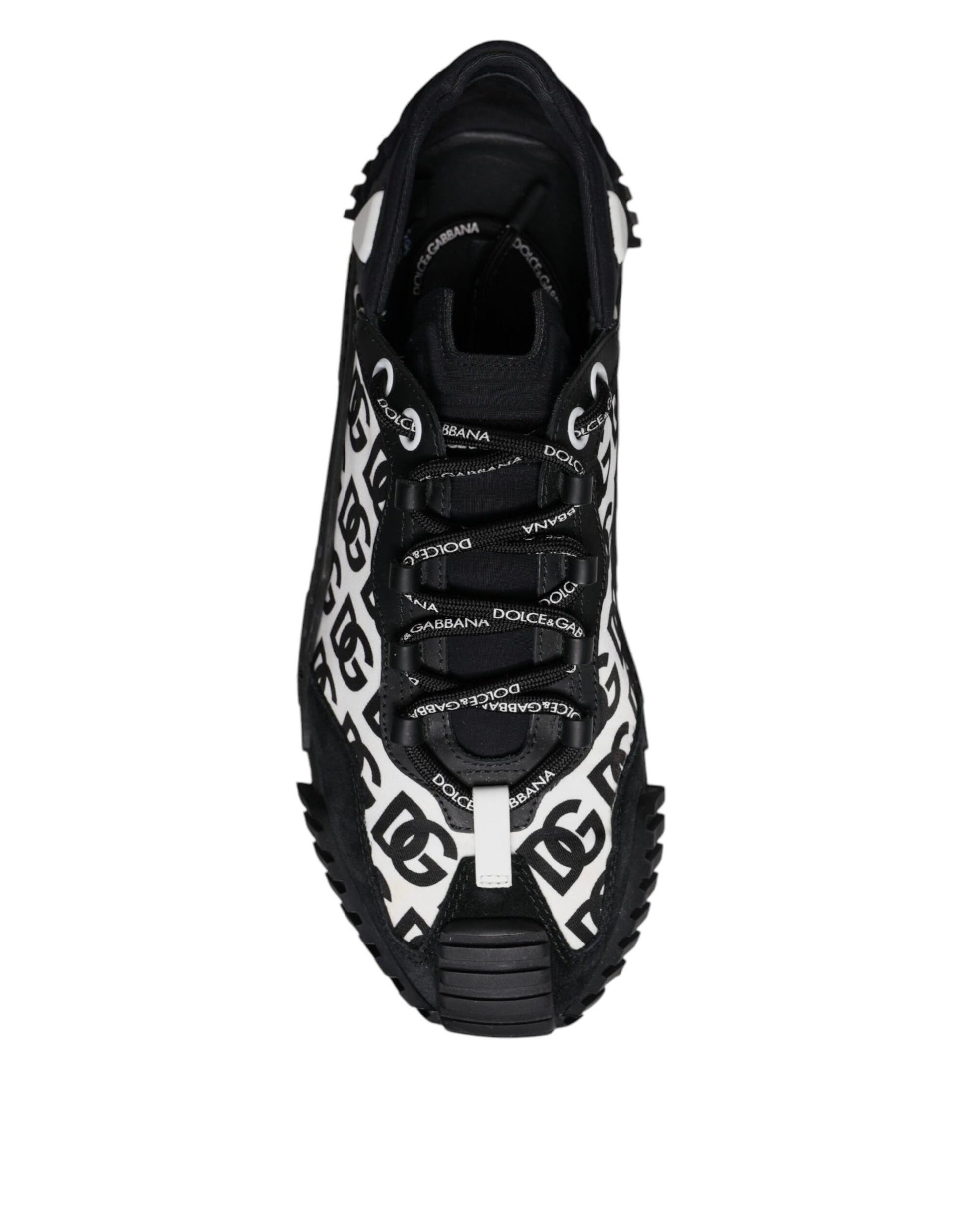 Black and white sneaker with patterned laces