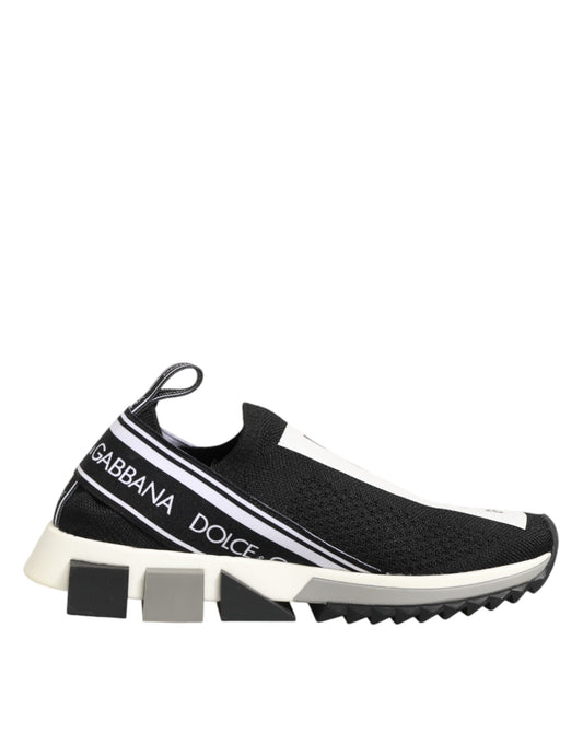 Black and white sneaker with brand name on side