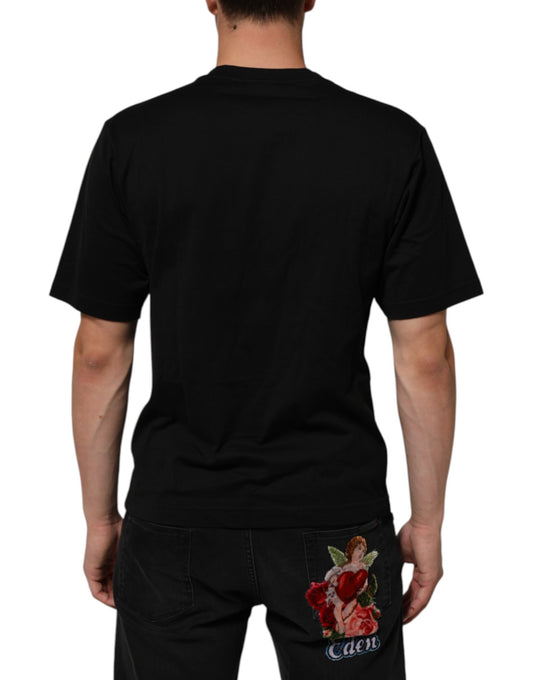 Black t-shirt with floral design on back