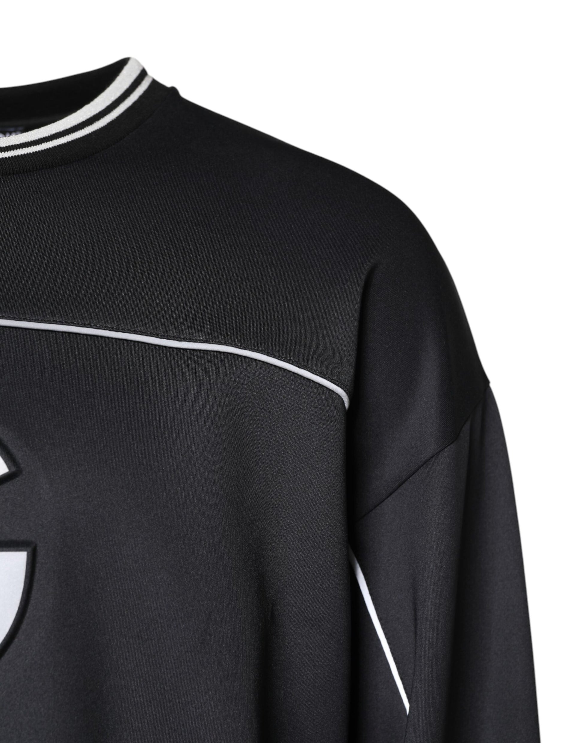 Black long sleeve sweatshirt with white stripe on sleeve