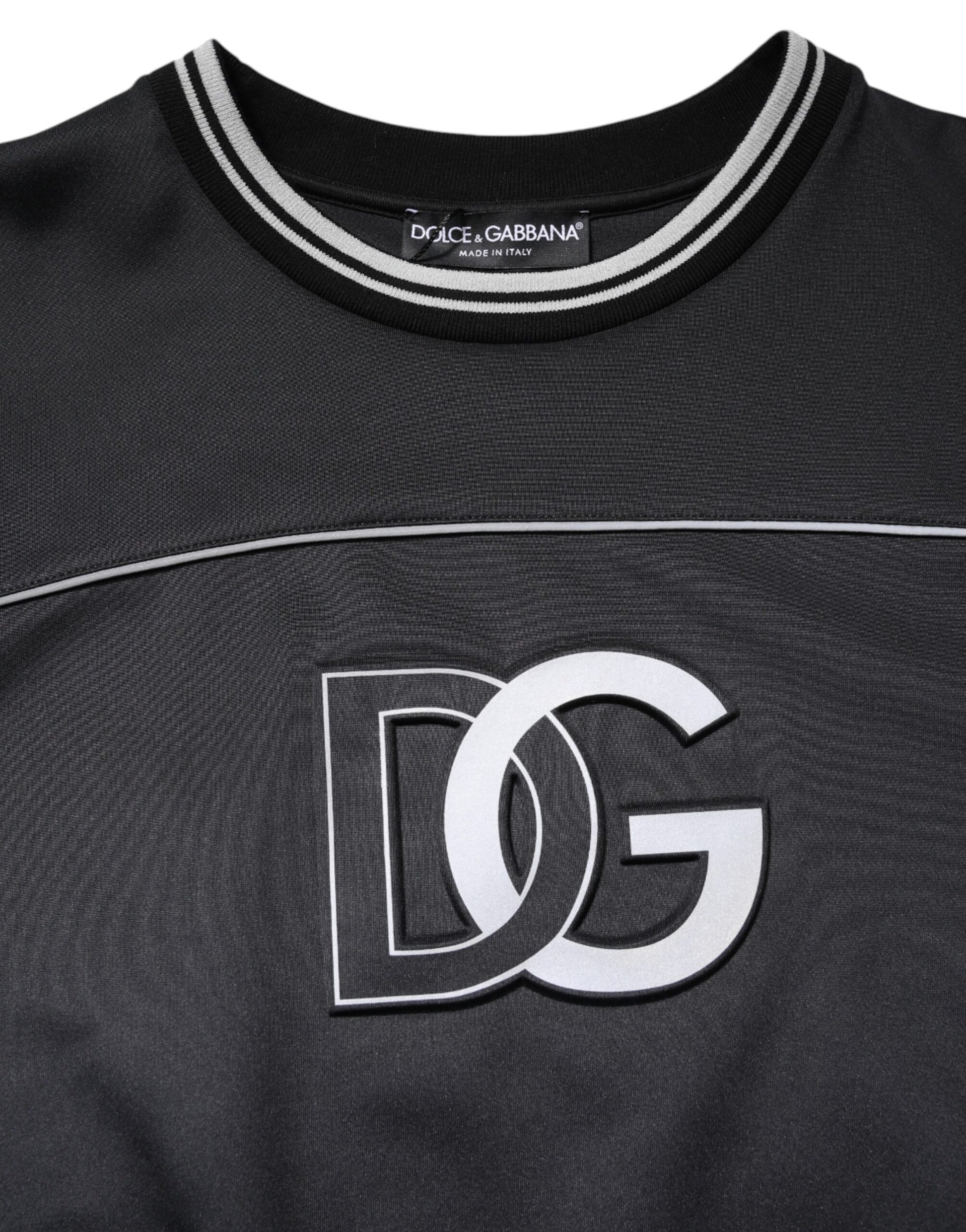 Black sweater with white logo on front