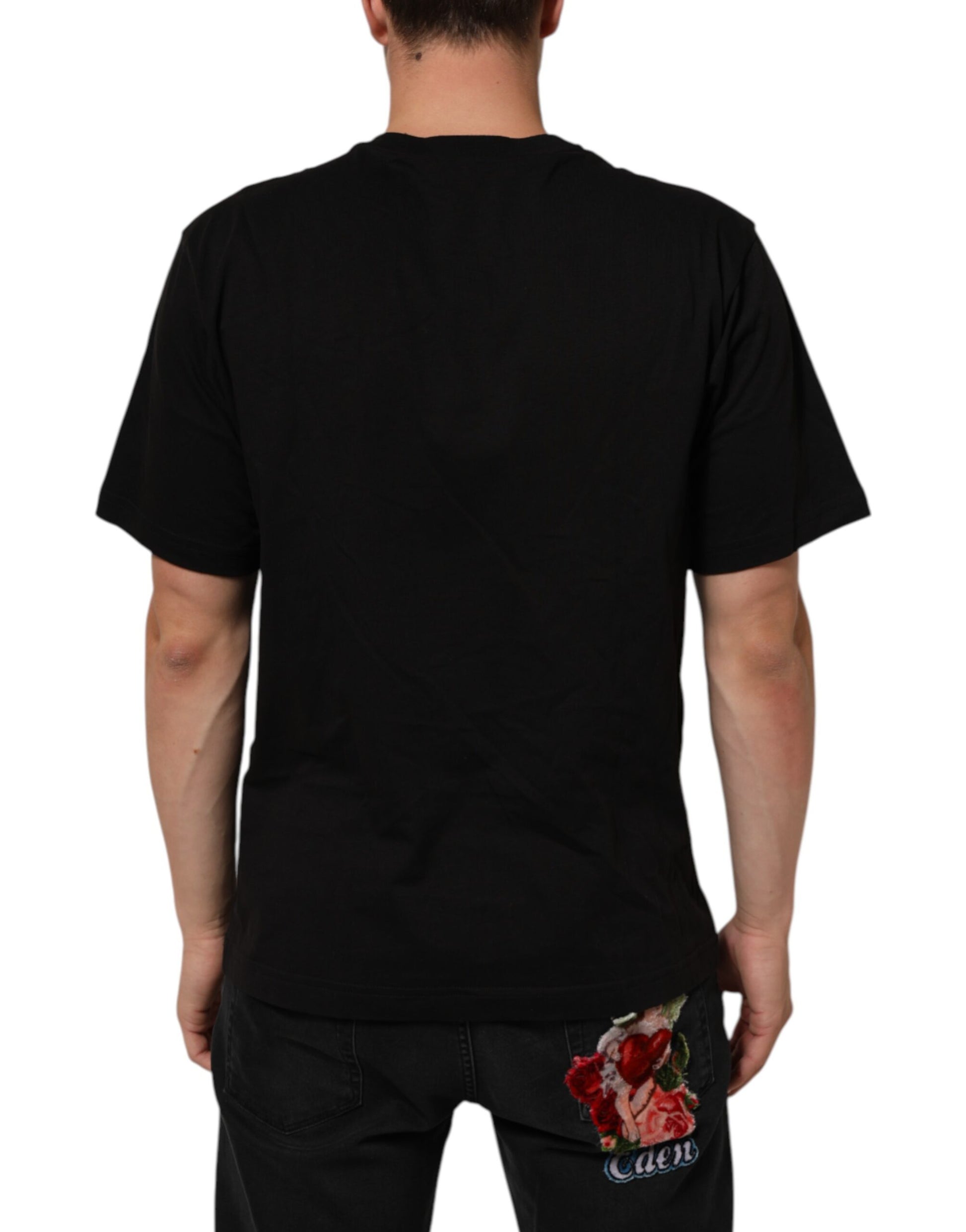 Black t-shirt with floral design on back