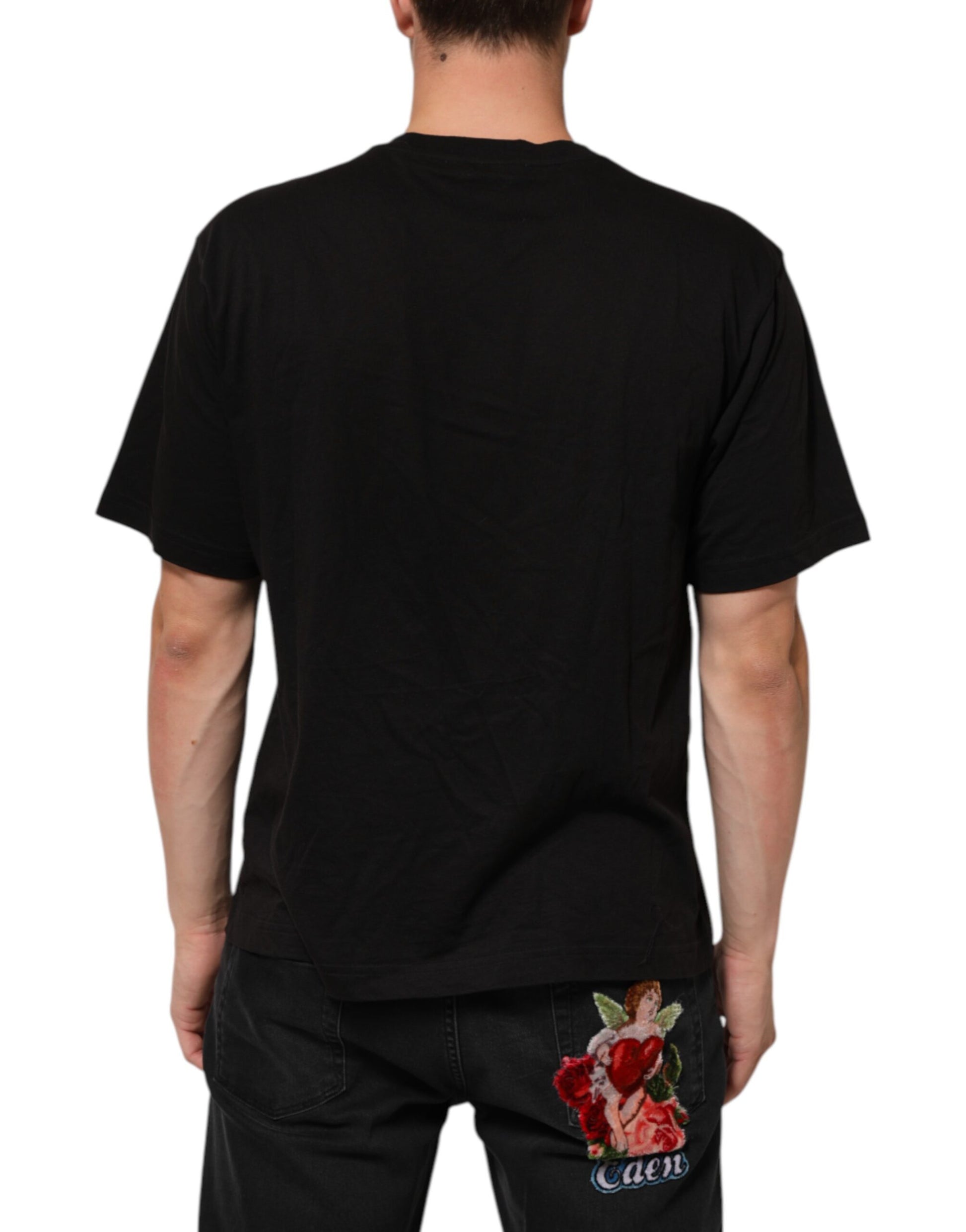 Black t-shirt with rose design on back