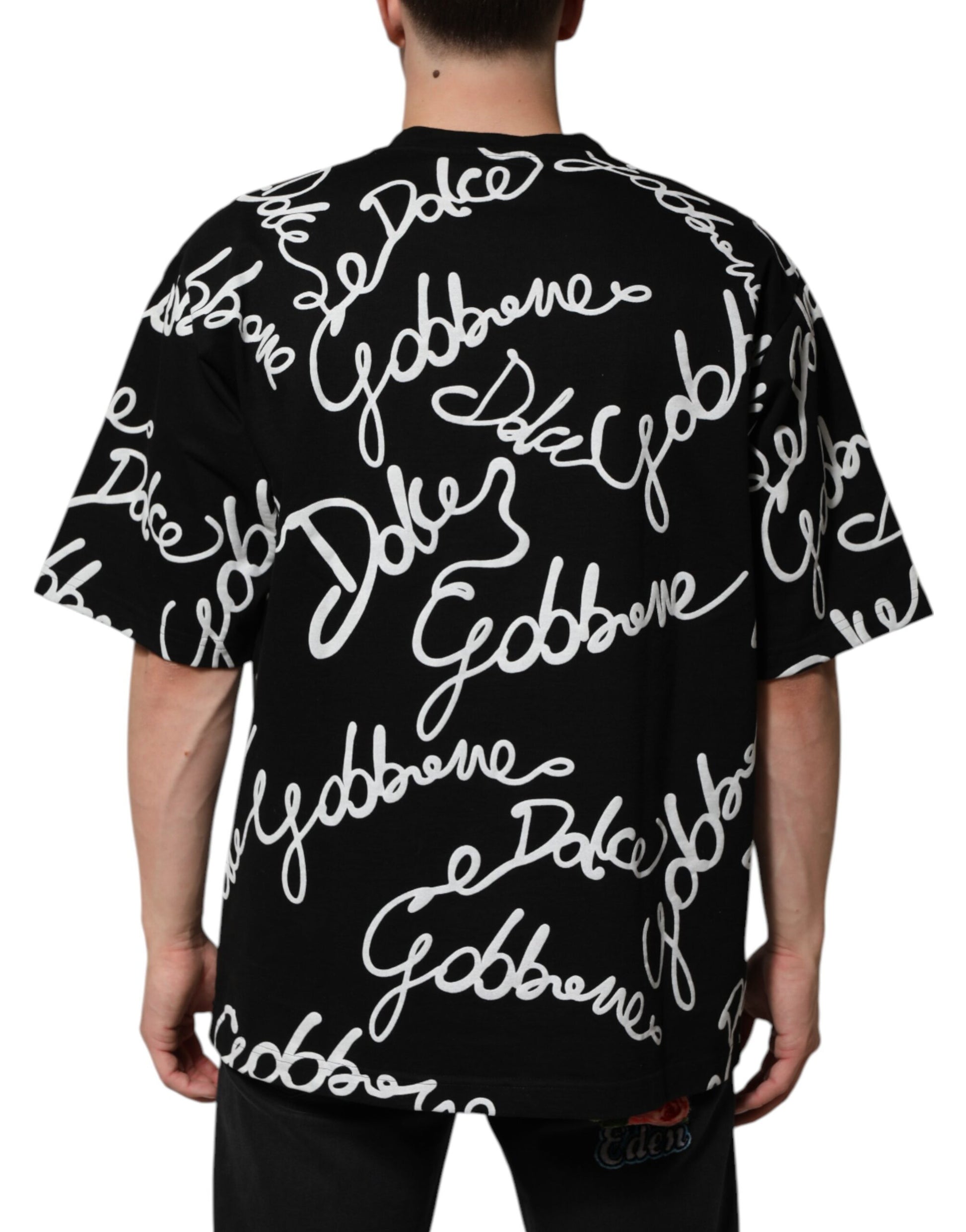 Black t-shirt with white cursive writing