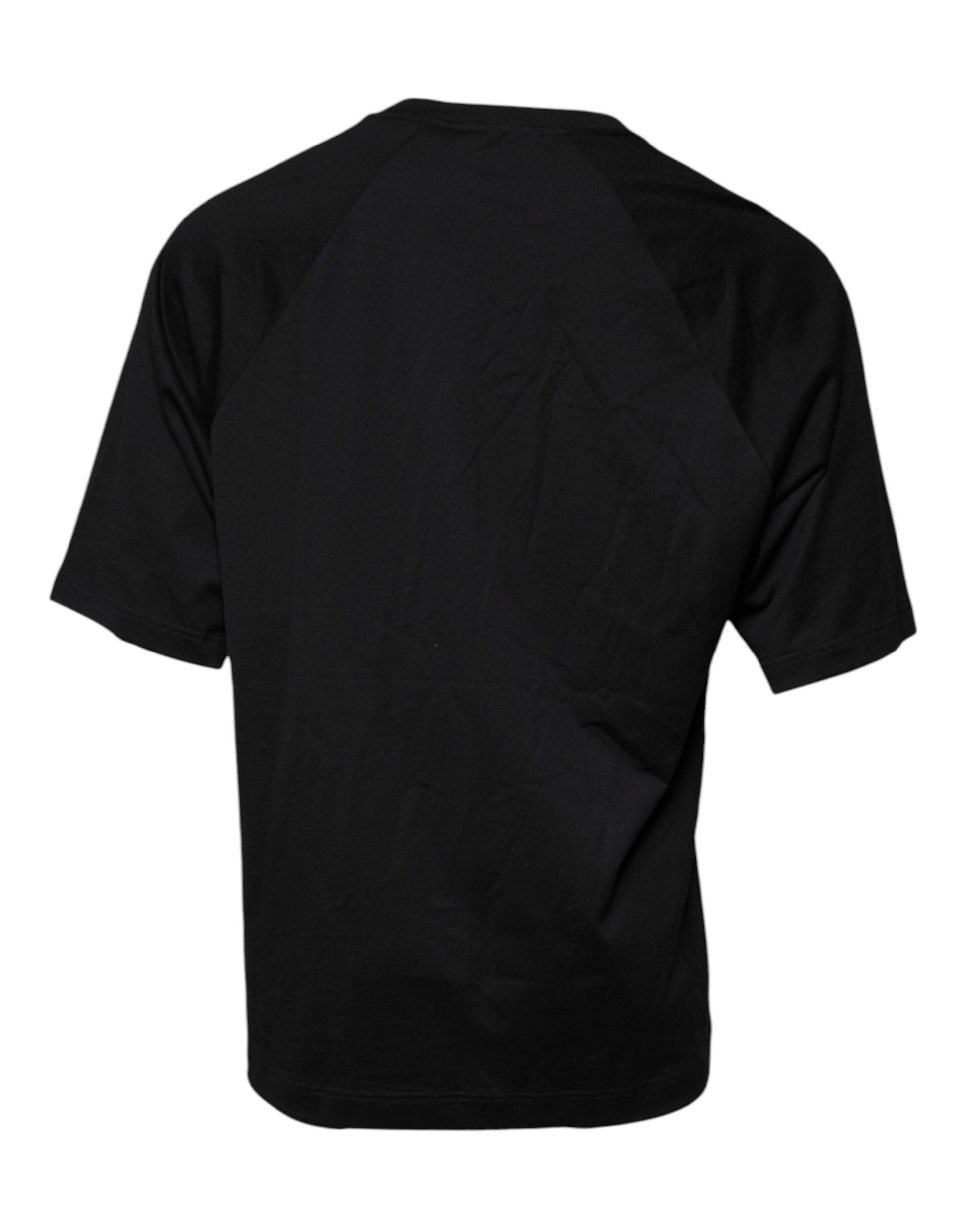 Black short sleeve t-shirt on a hanger