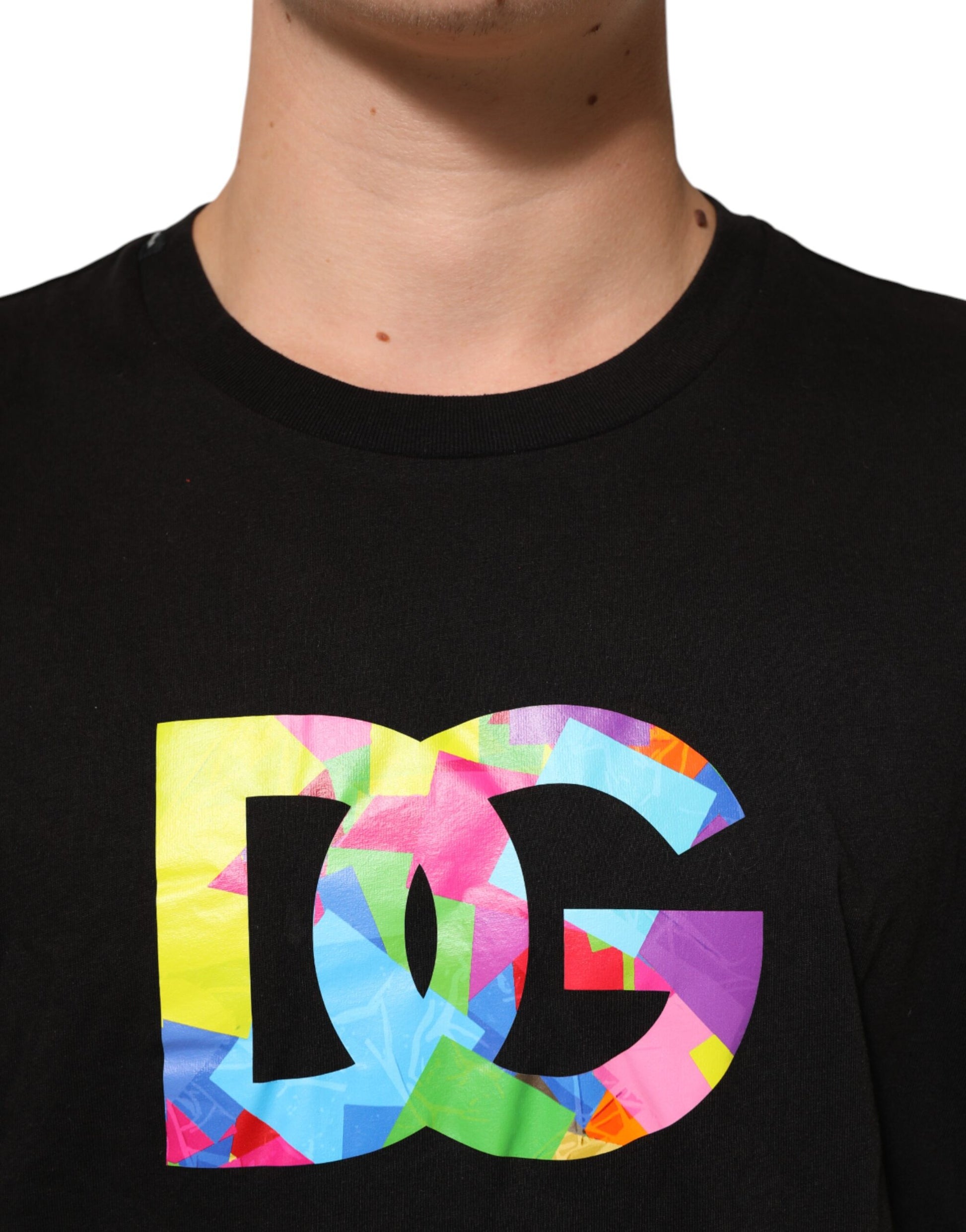 Colorful logo on black shirt