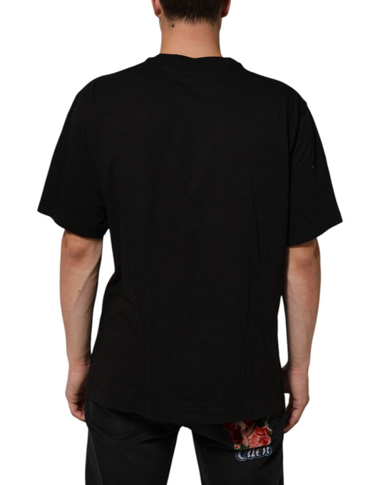 Black t-shirt with white stripes on back