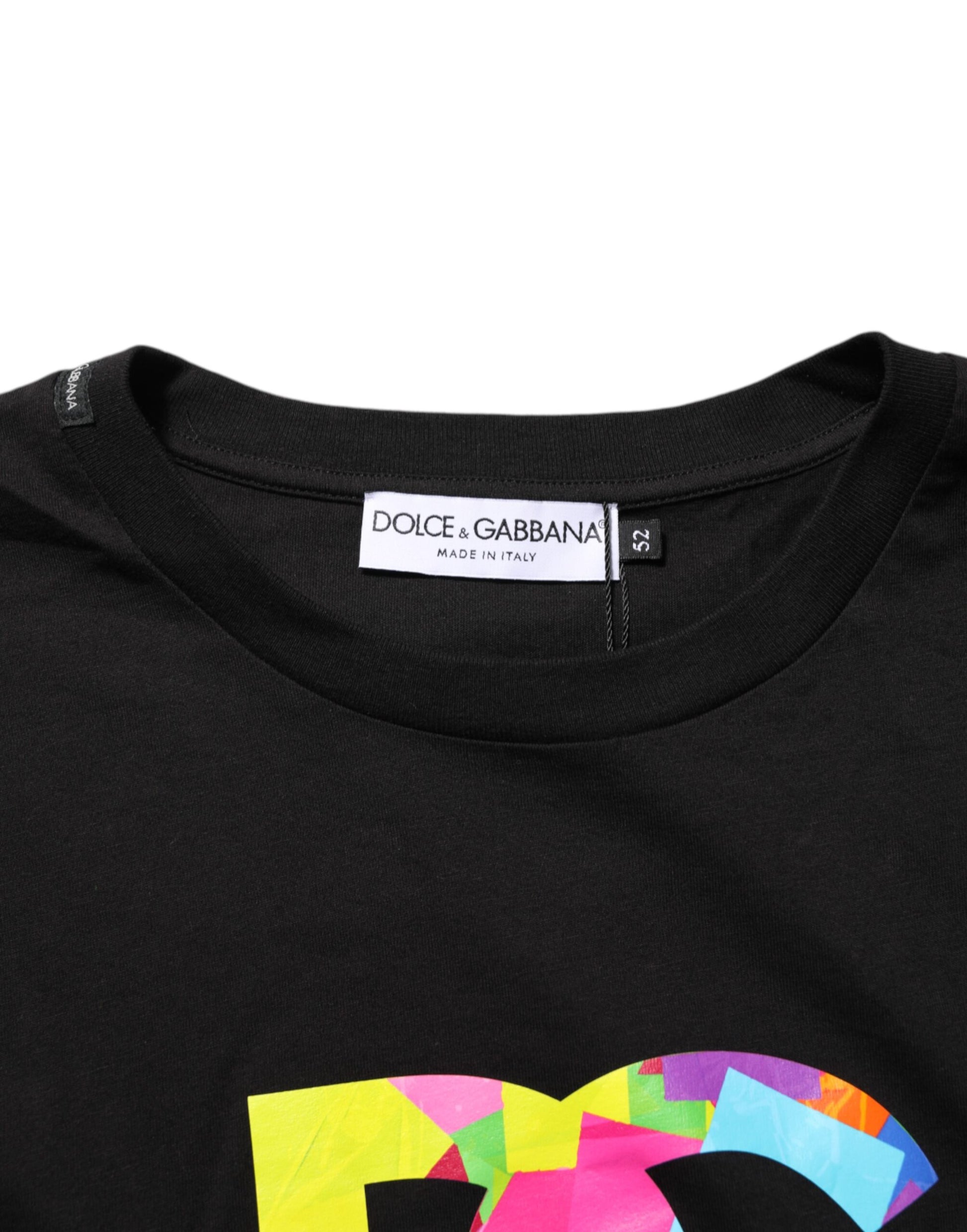 Black t-shirt with colorful graphic on front