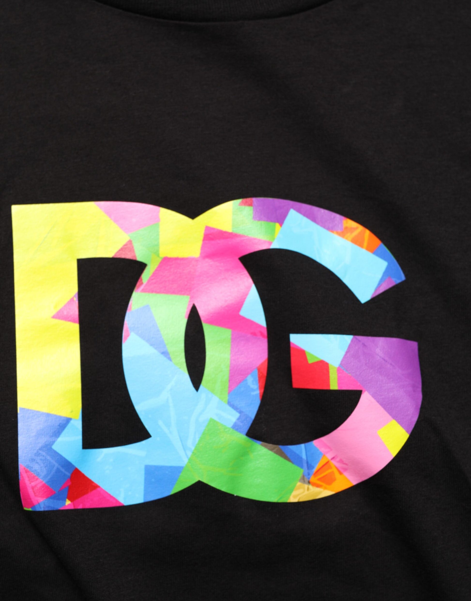 Colorful graphic print on black t-shirt