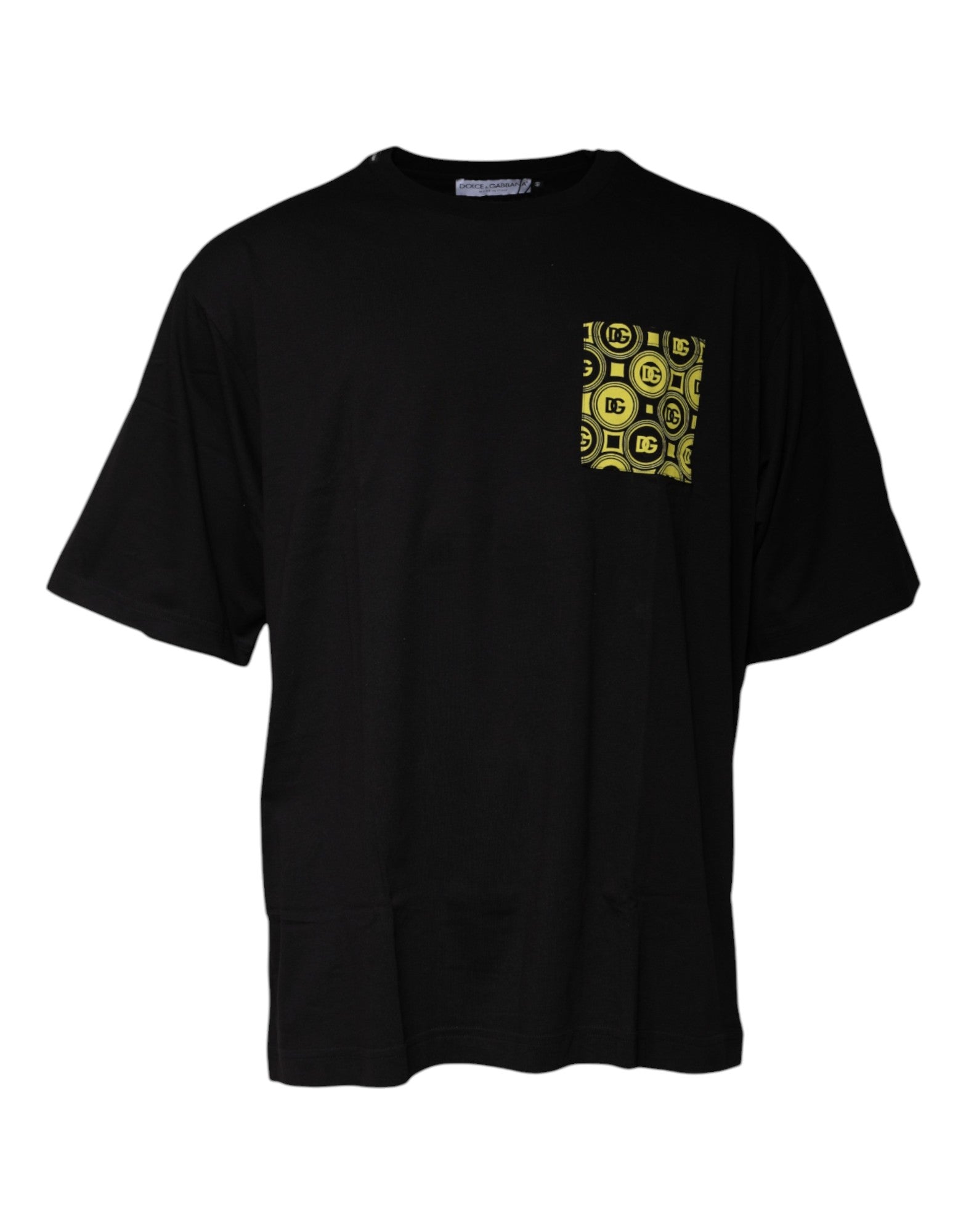Black t-shirt with yellow pocket design