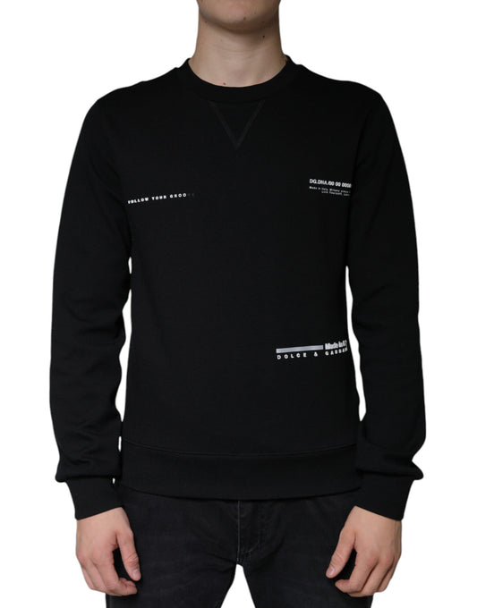 Black long sleeve sweatshirt with white lettering on front