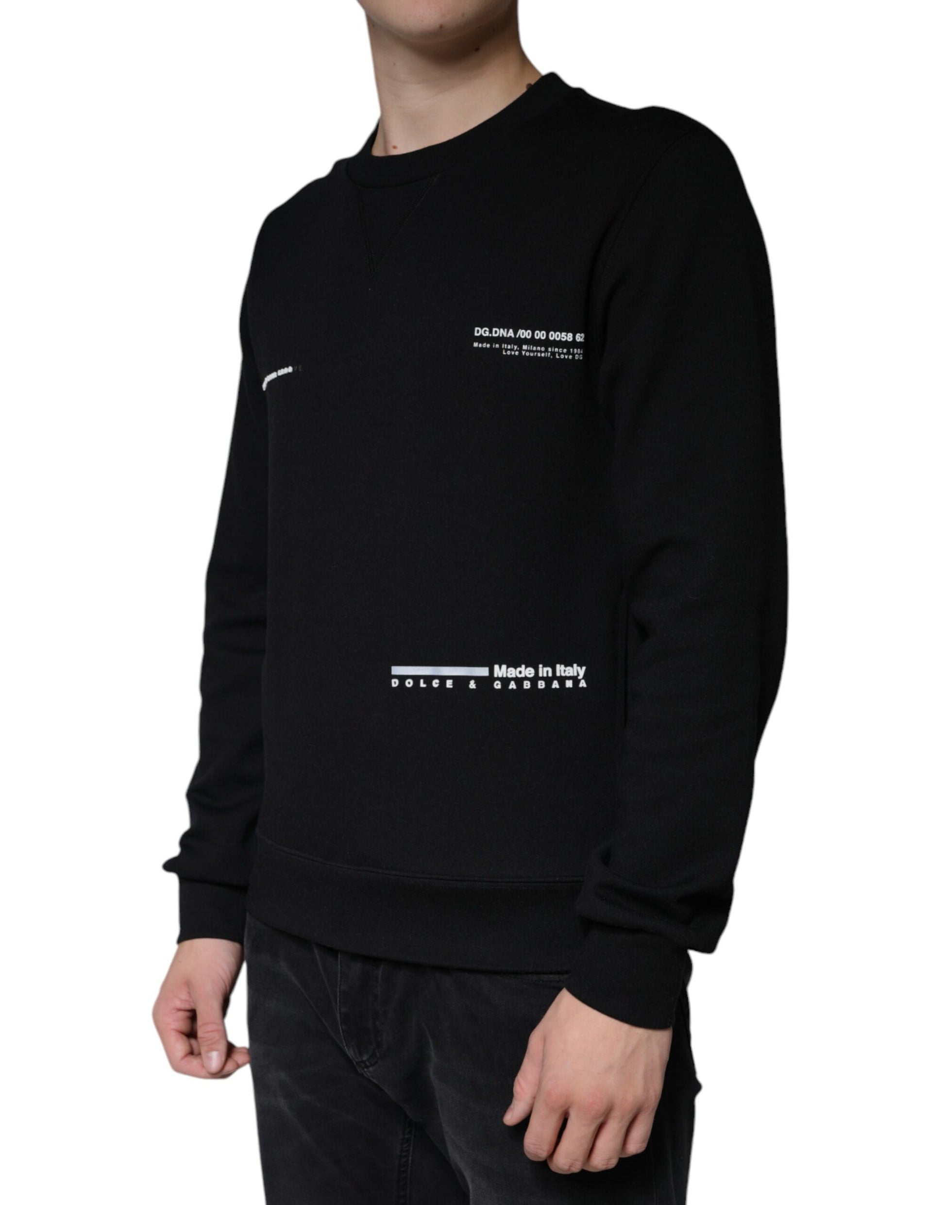 Black long sleeve sweatshirt with white lettering on front