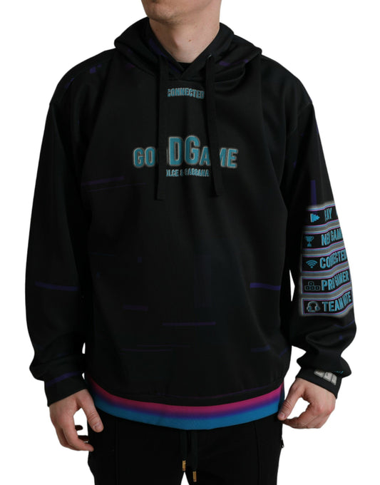 Black hoodie with colorful design on front