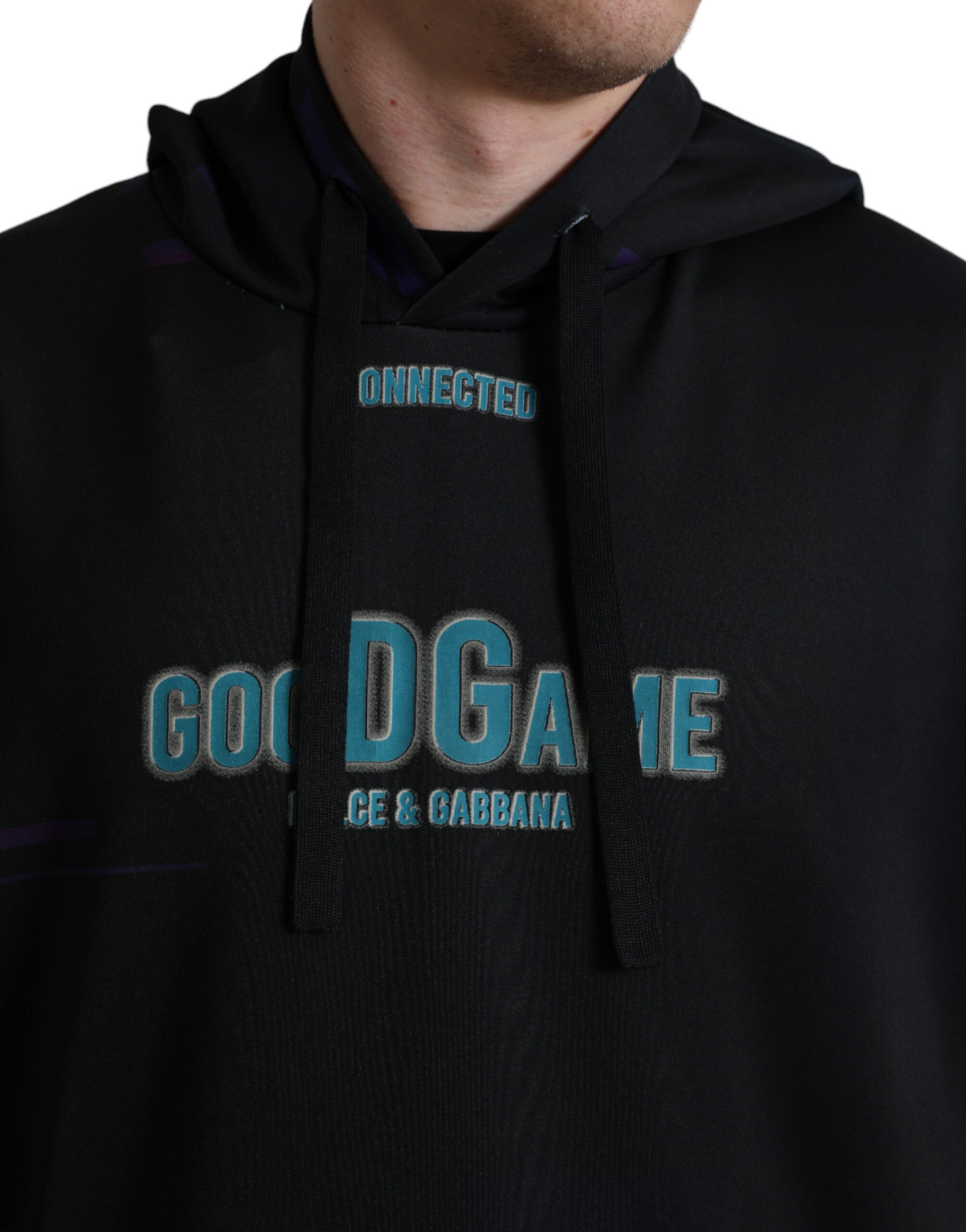 Black hoodie with white lettering