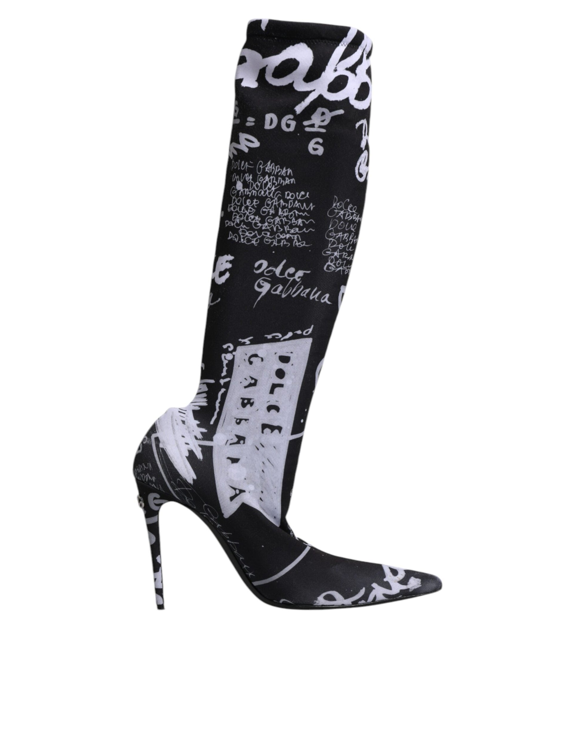 Black boot with white writing on side