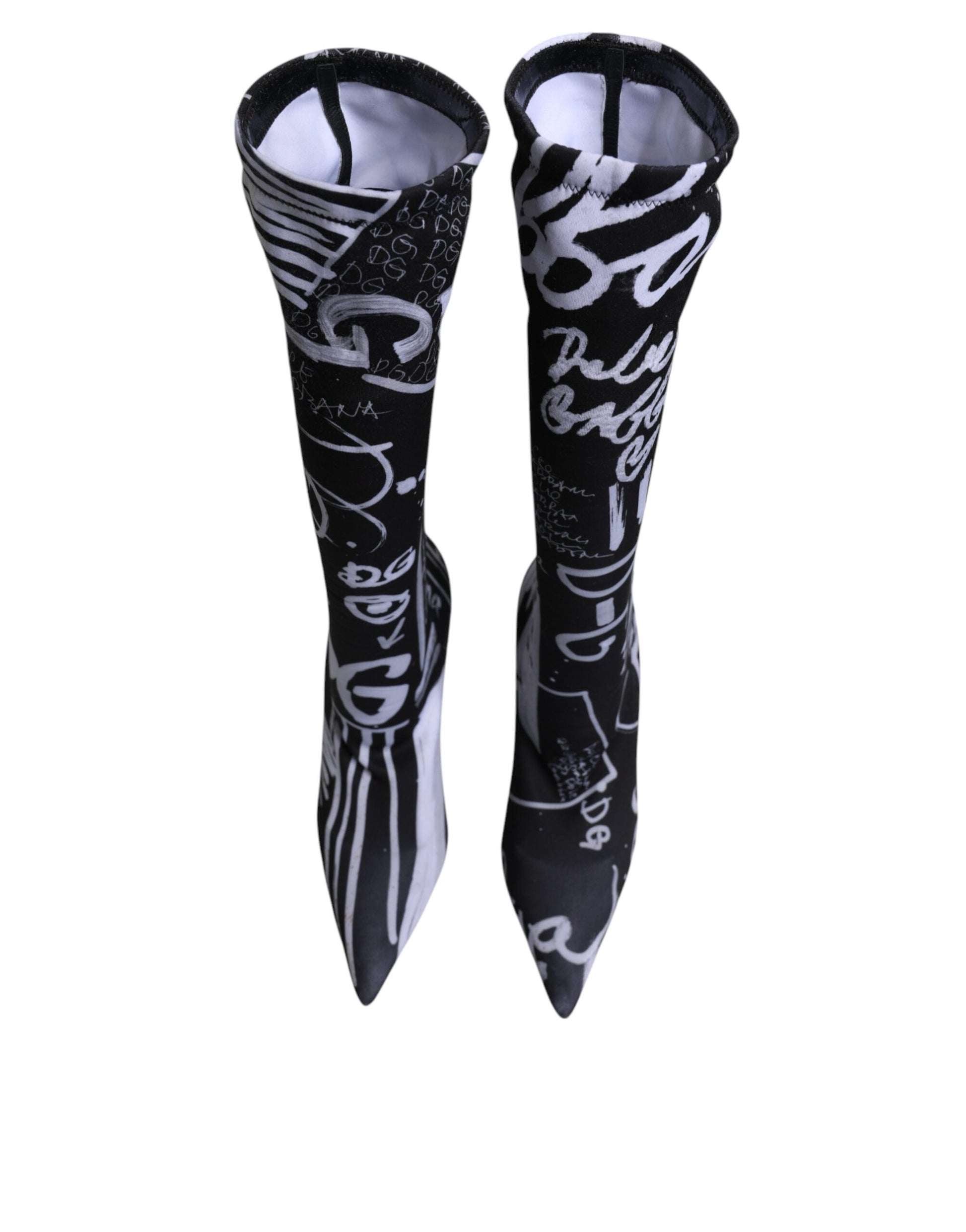 Pair of black socks with white writing