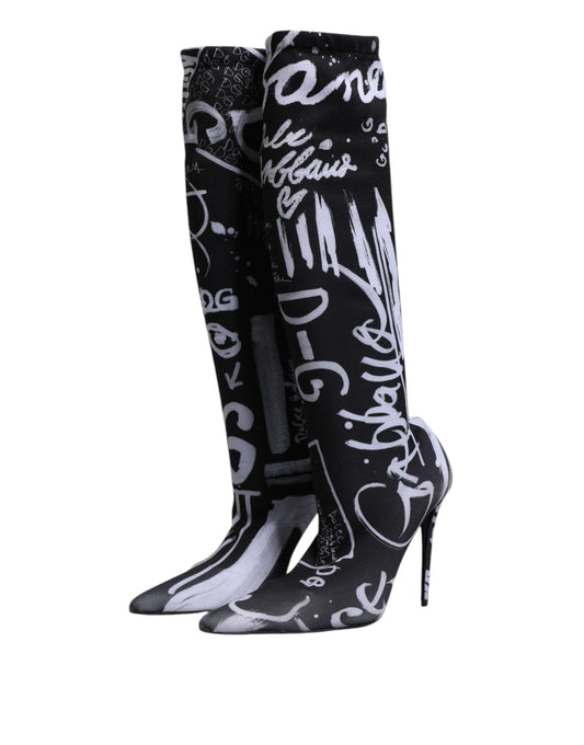 Black boots with white writing on them