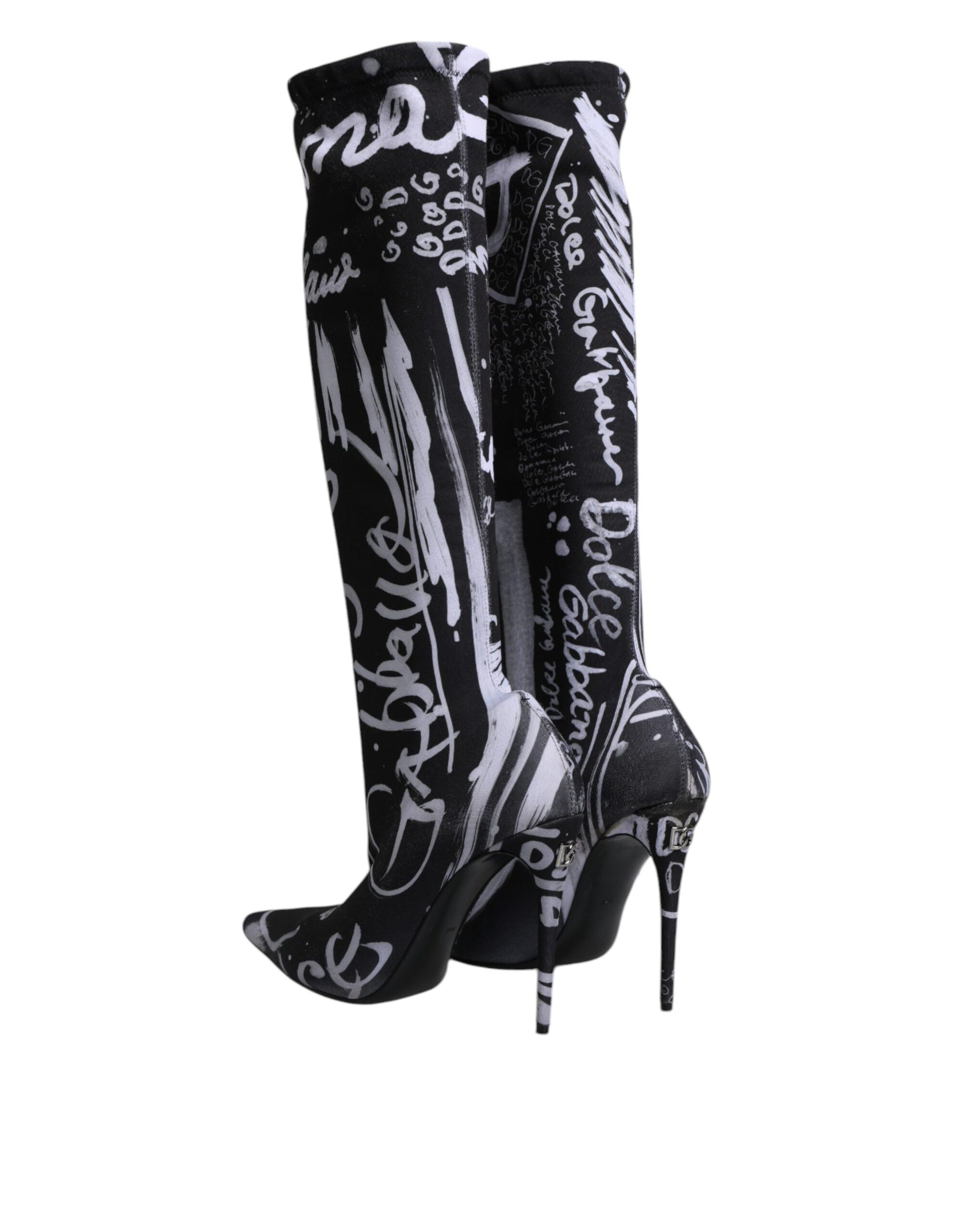Black boot with white writing