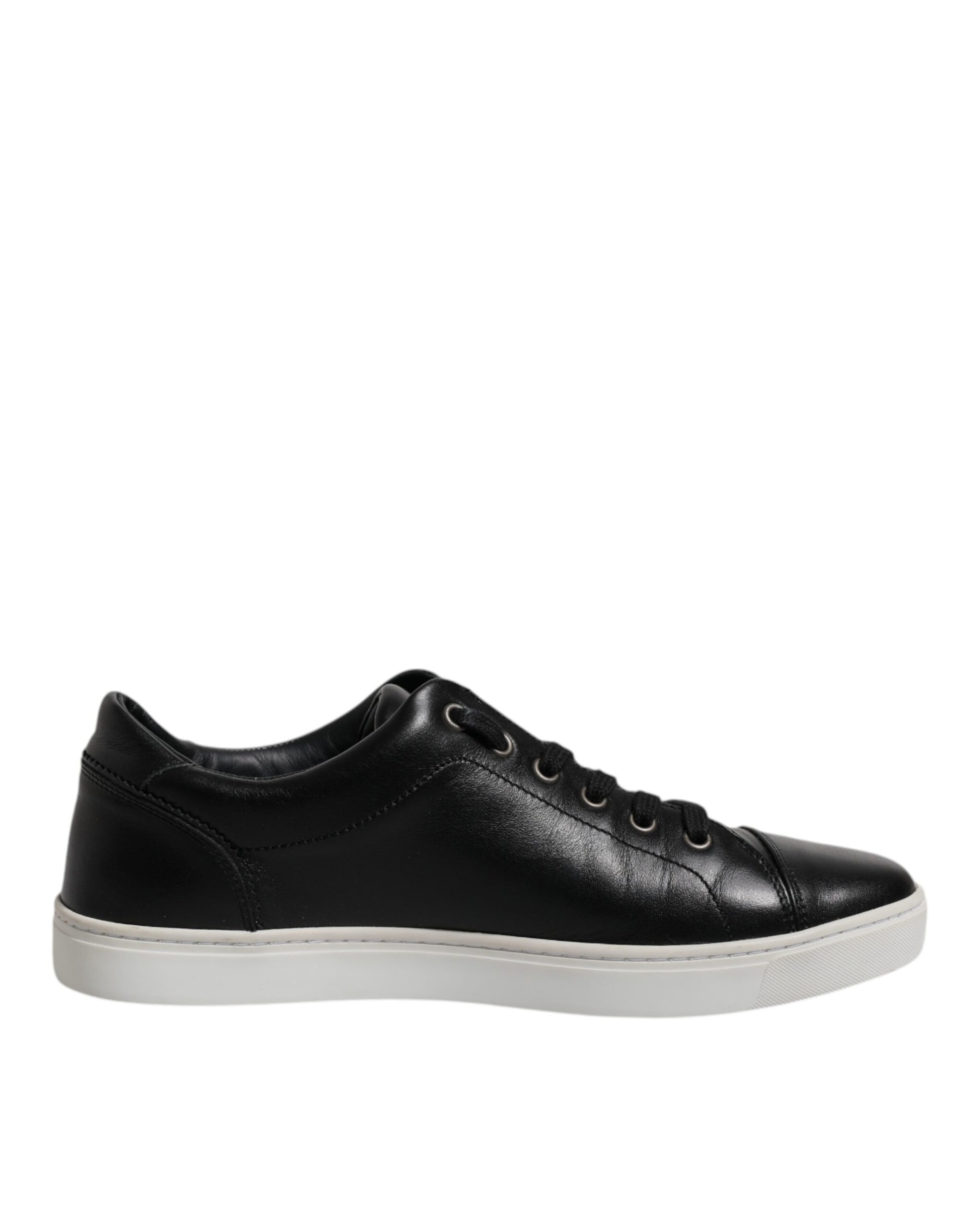 Black leather sneaker with white sole