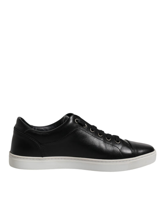 Black leather sneaker with white sole