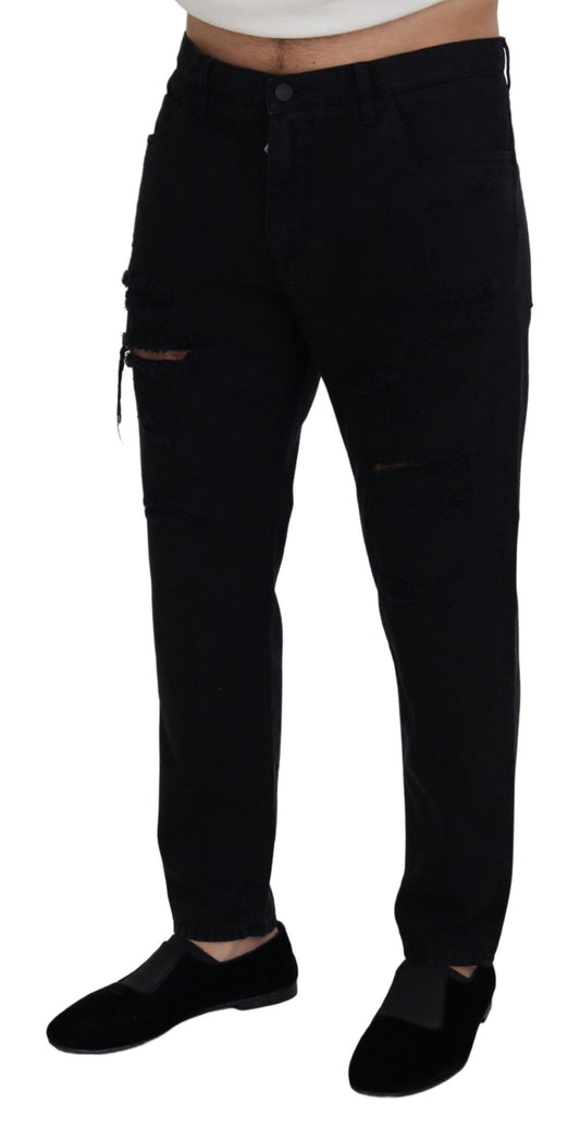 Pair of black pants with distressed detailing