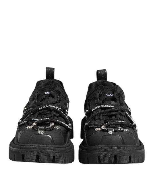Pair of black hiking boots with laces