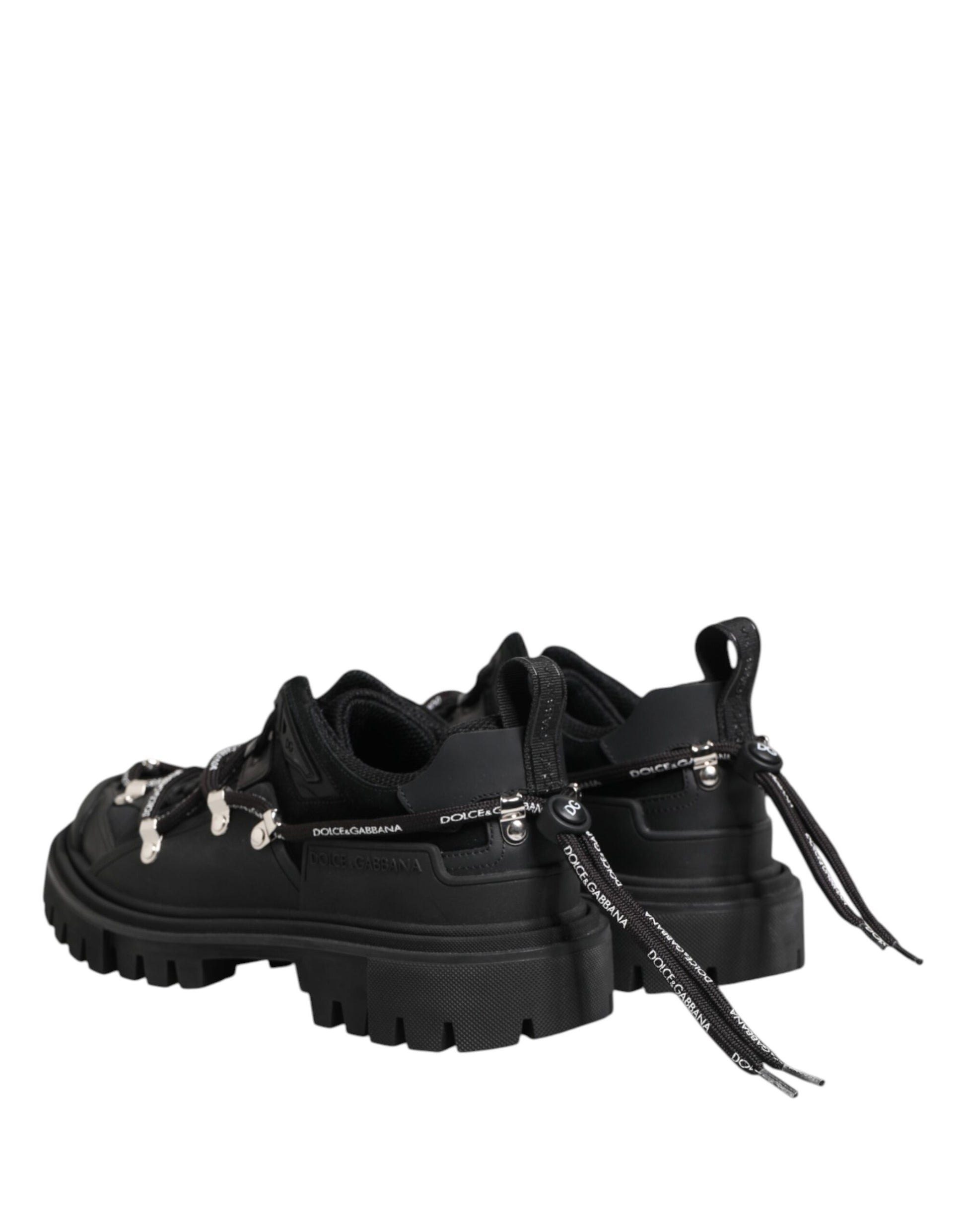 Black lace up boots with silver buckles