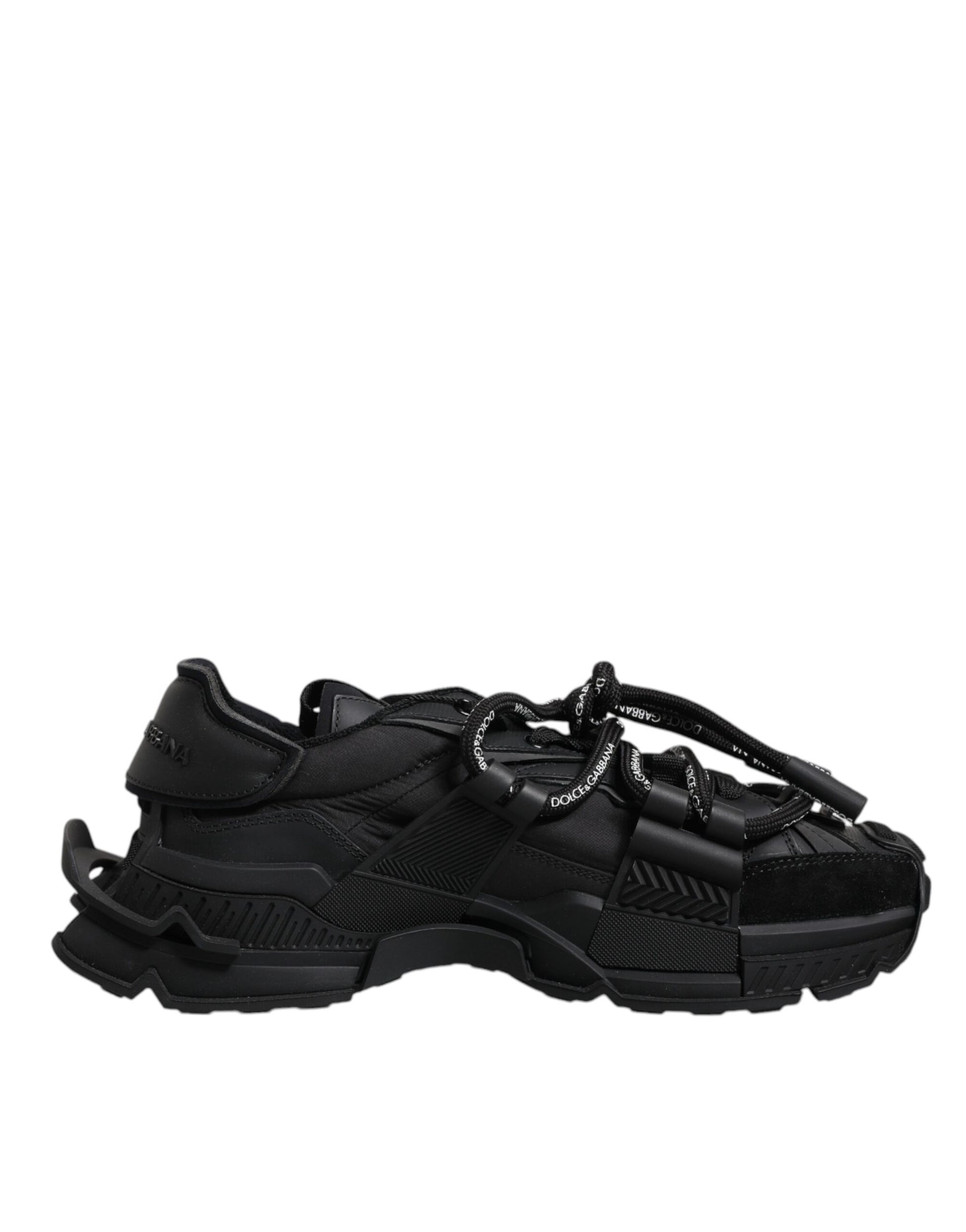 Black hiking shoe with laces and straps