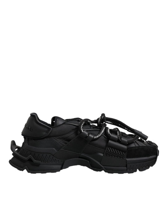 Black hiking shoe with laces and straps