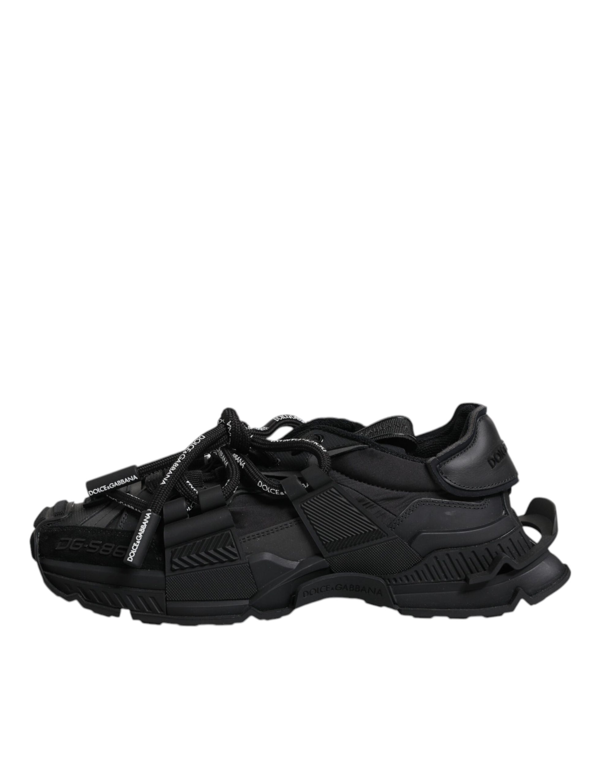 Black athletic shoe with laces
