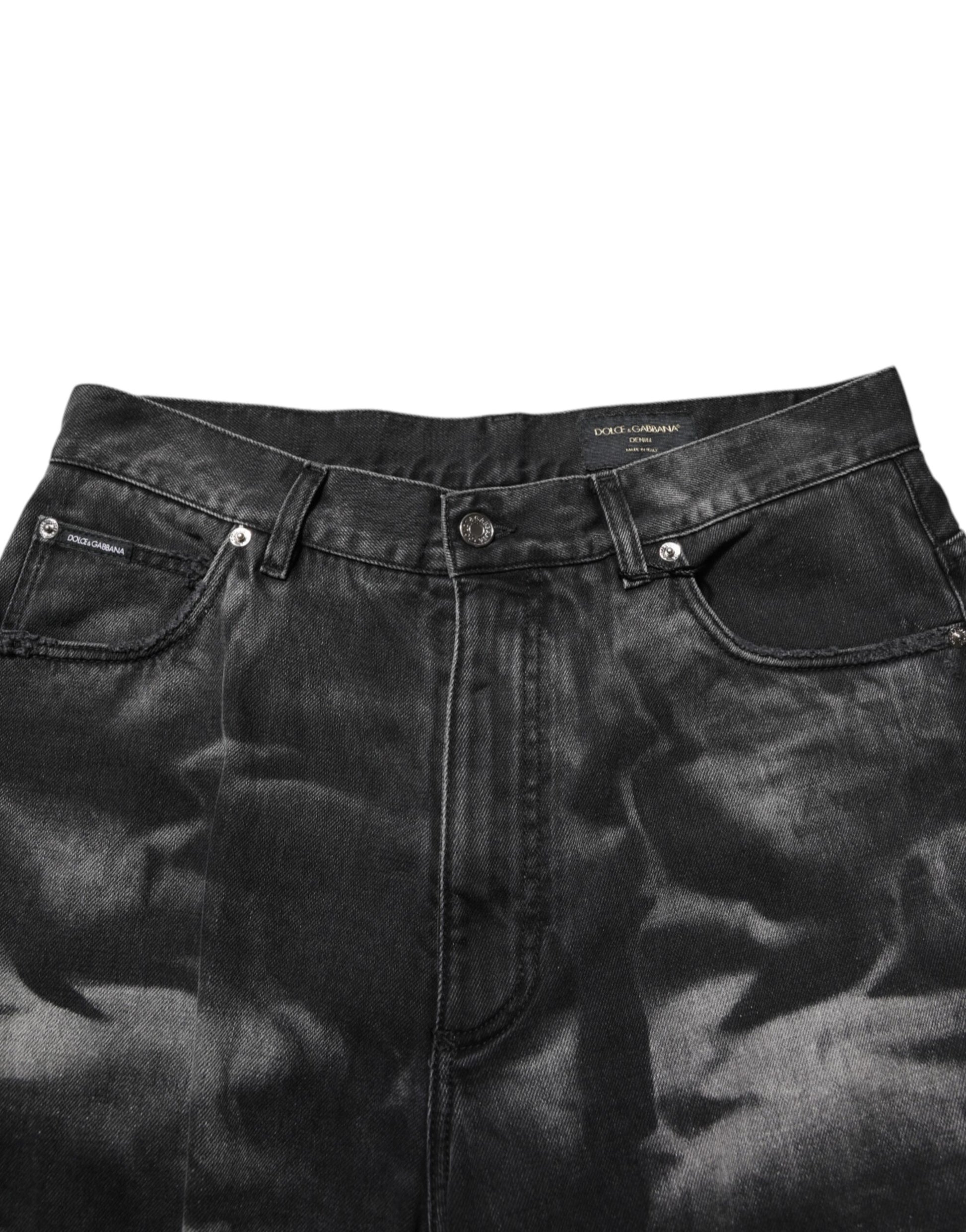 Pair of distressed jeans with zipper detailing